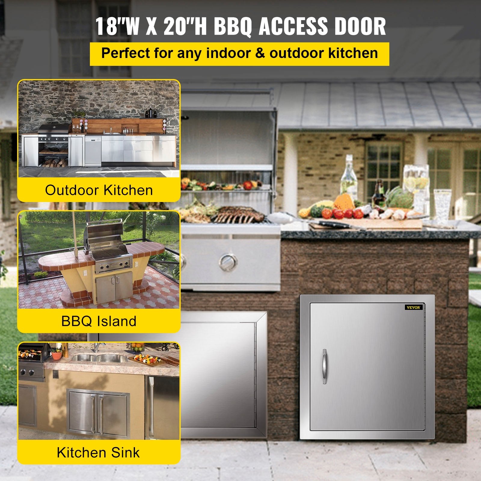 BBQ Tools: 46X51CM Outdoor Kitchen BBQ Door Commercial Stainless Steel Single Access Door