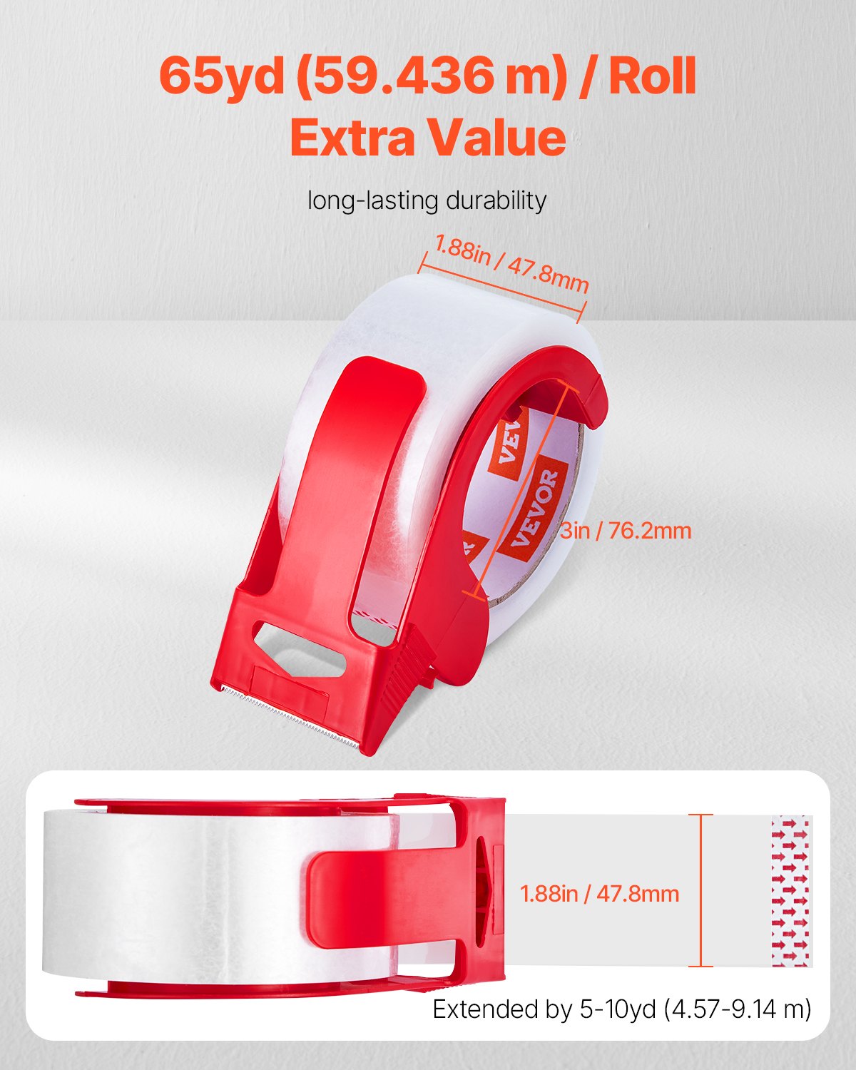 Tape & Dispensers: VEVOR Packing Tape 6 Rolls 65 Yards Clear Shipping Tape with Dispenser 2.7 Mil