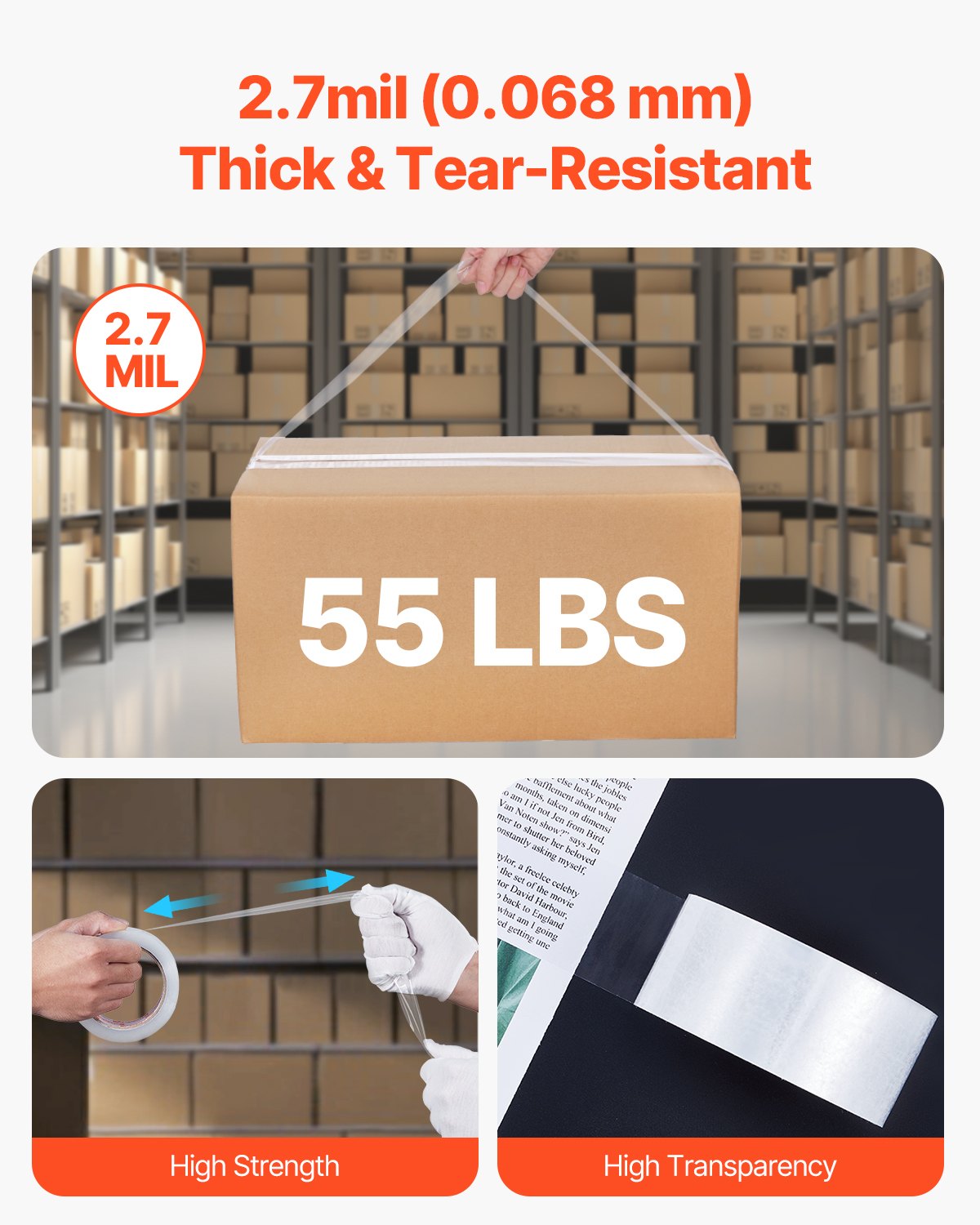 Tape & Dispensers: VEVOR Packing Tape 6 Rolls 65 Yards Clear Shipping Tape with Dispenser 2.7 Mil