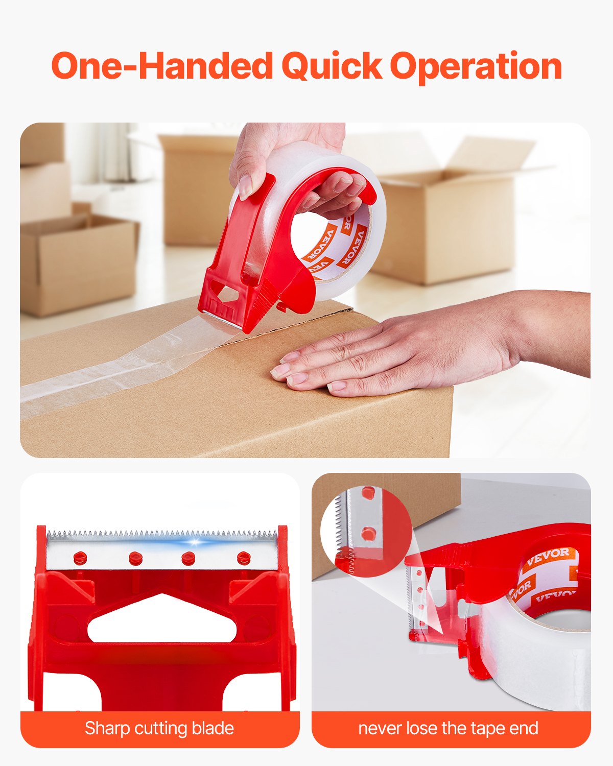 Tape & Dispensers: VEVOR Packing Tape 6 Rolls 65 Yards Clear Shipping Tape with Dispenser 2.7 Mil