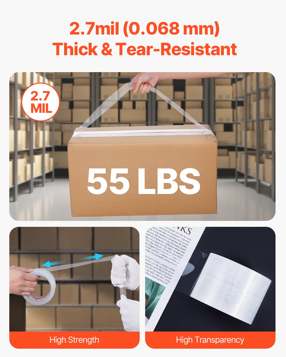 Tape & Dispensers: VEVOR Clear Packing Tape 6 Rolls 65 Yards Heavy Duty Clear Packing Tapes 2.7 Mil