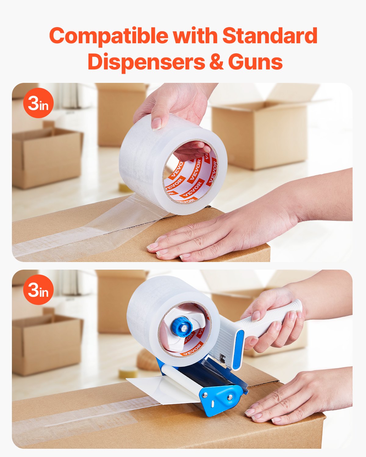 Tape & Dispensers: VEVOR Clear Packing Tape 6 Rolls 65 Yards Heavy Duty Clear Packing Tapes 2.7 Mil