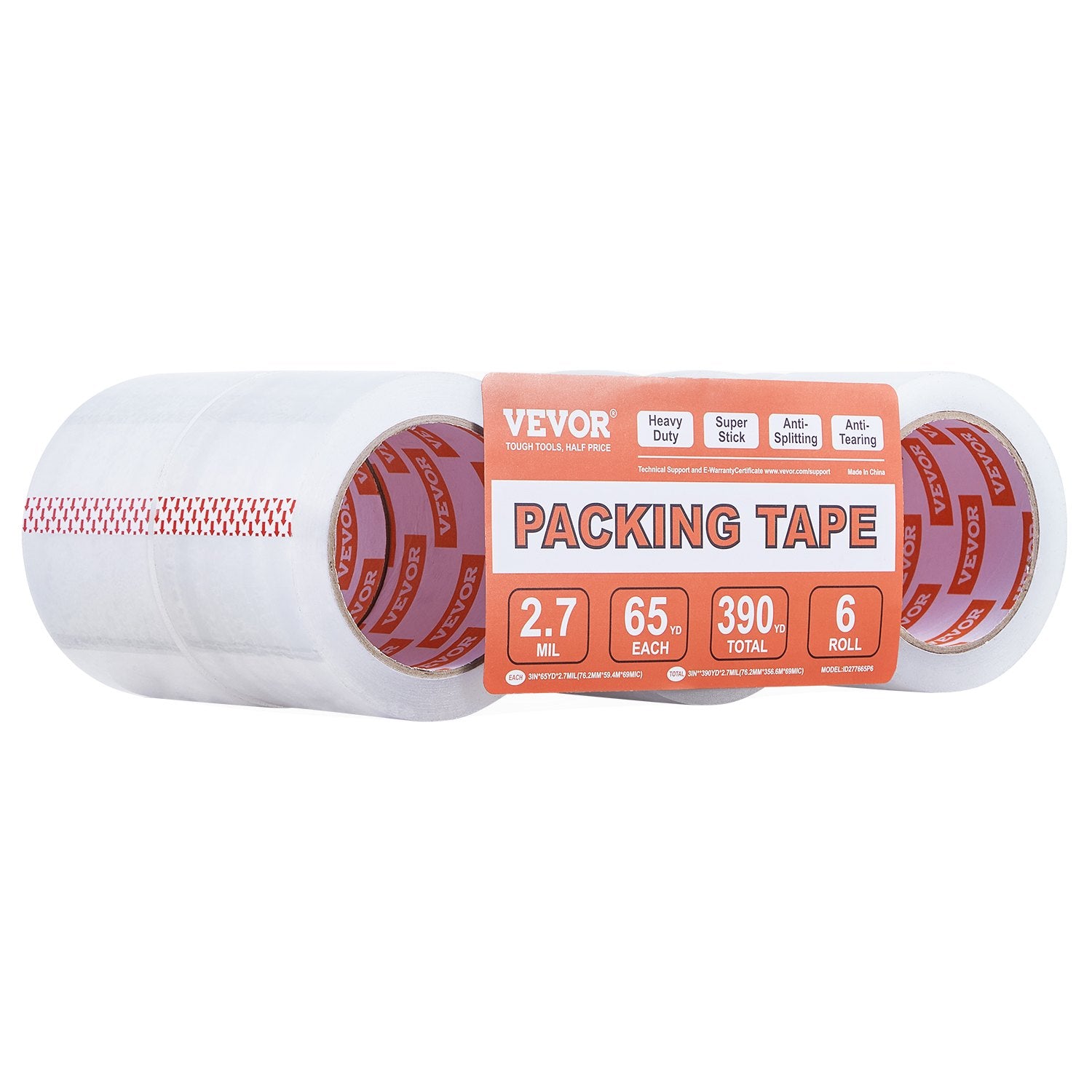 Tape & Dispensers: VEVOR Clear Packing Tape 6 Rolls 65 Yards Heavy Duty Clear Packing Tapes 2.7 Mil