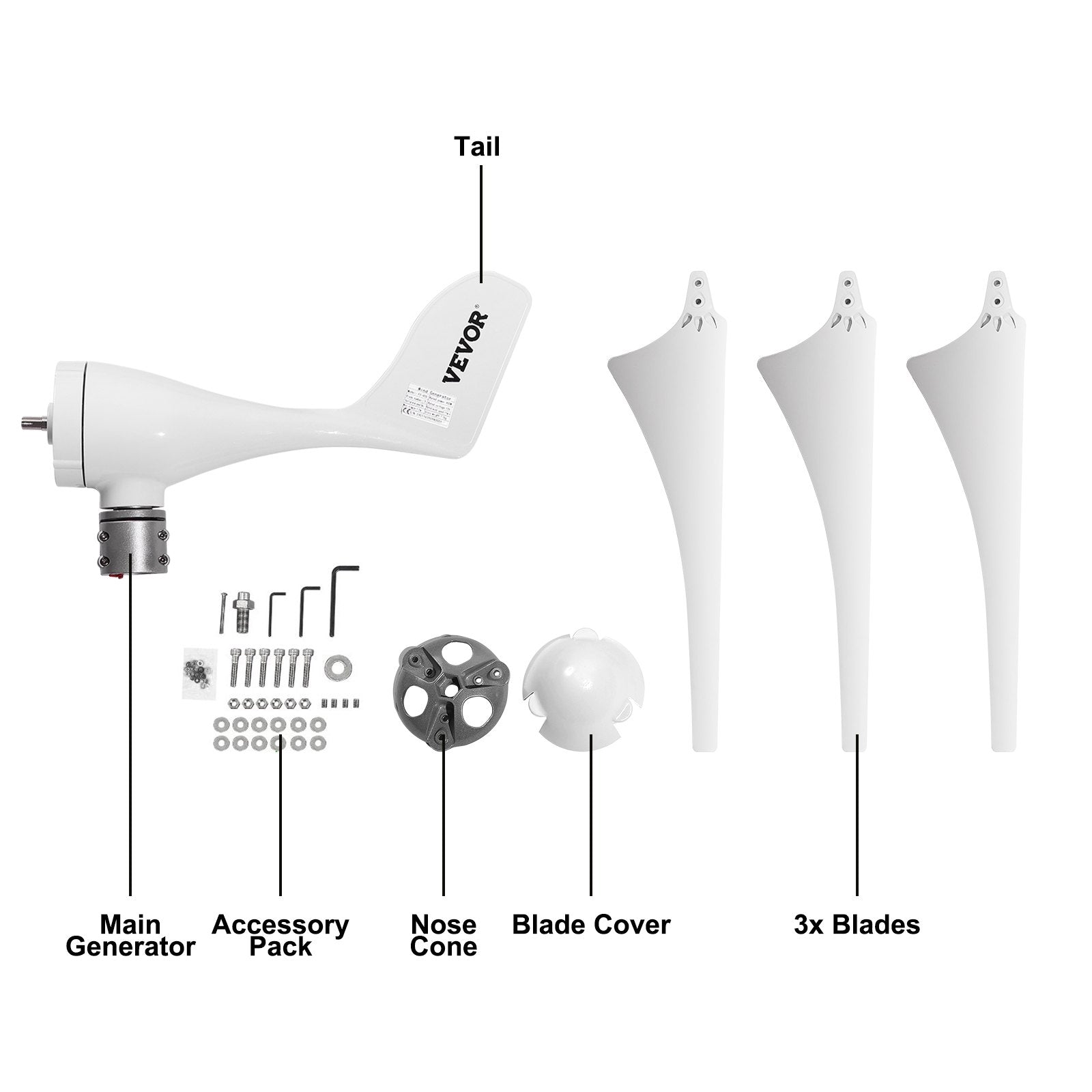 Wind Turbine 400Watt Wind Turbine Generator DC 12V Wind Turbine Generator 3/5 Blades with Controller (400Watt)