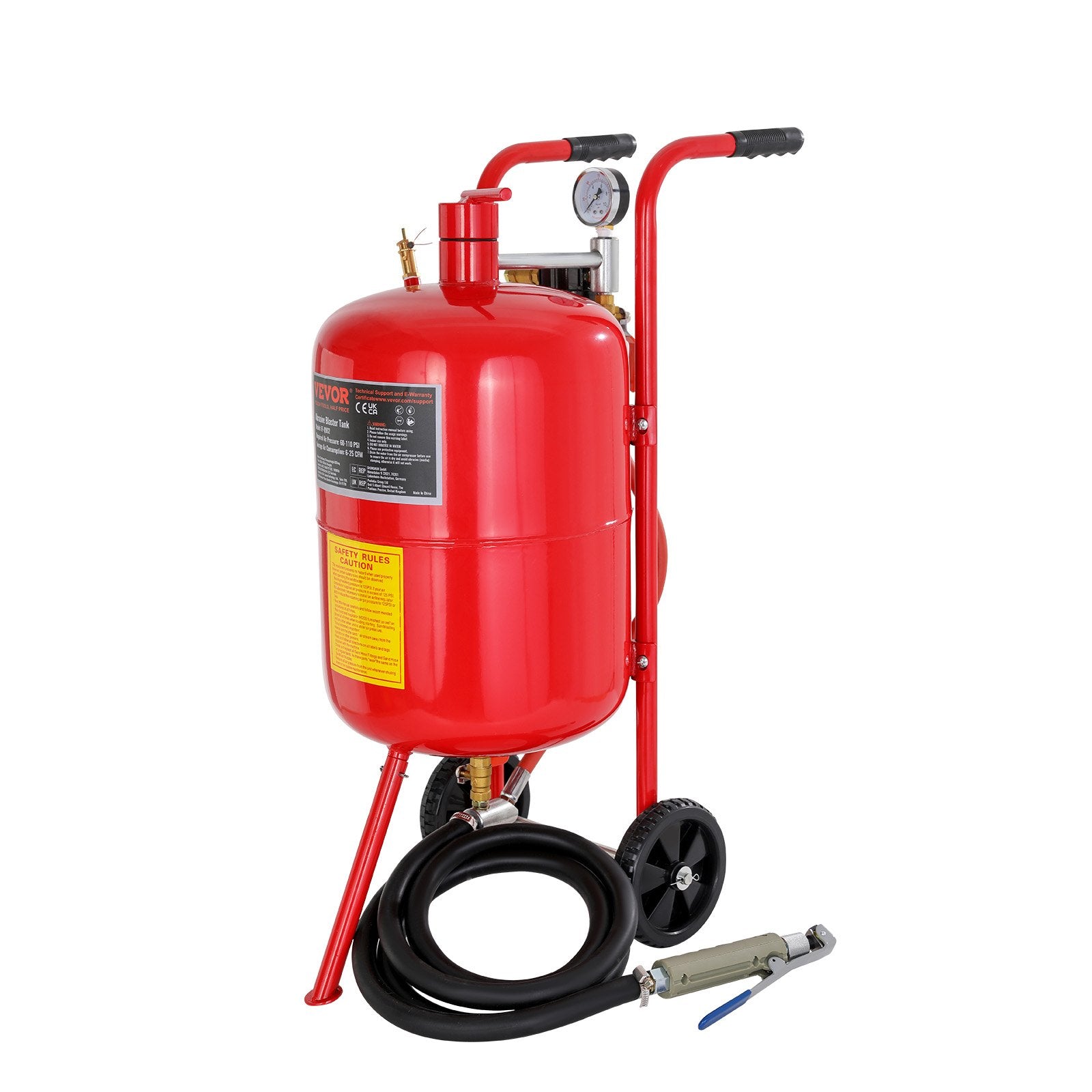 Gardening Tools: VEVOR 10Gal/40L Sandblaster Equipped w/Nozzle Shut-Off Valve Pressure Gauge Ceramic Nozzle Rubber Wheels Grit Power Sand Blasters Portable Sandblasting Equipment