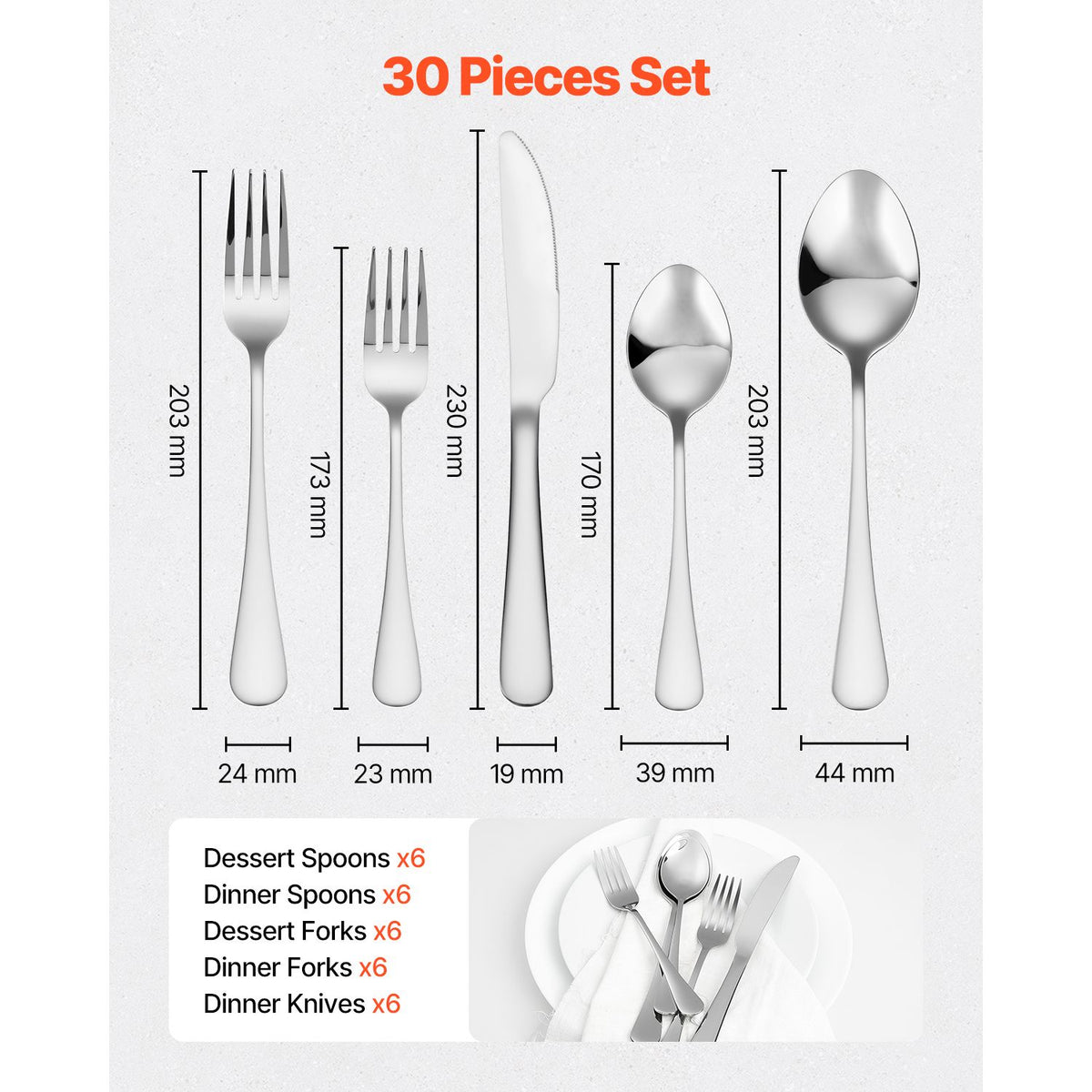 30-Piece Silverware Set, Food-Grade Stainless Steel Flatware Utensils, Mirror Finished Cutlery Set, Dishwasher Safe Eating Tableware for Kitchen Home, Service for 6, Include Knife Fork Spoon