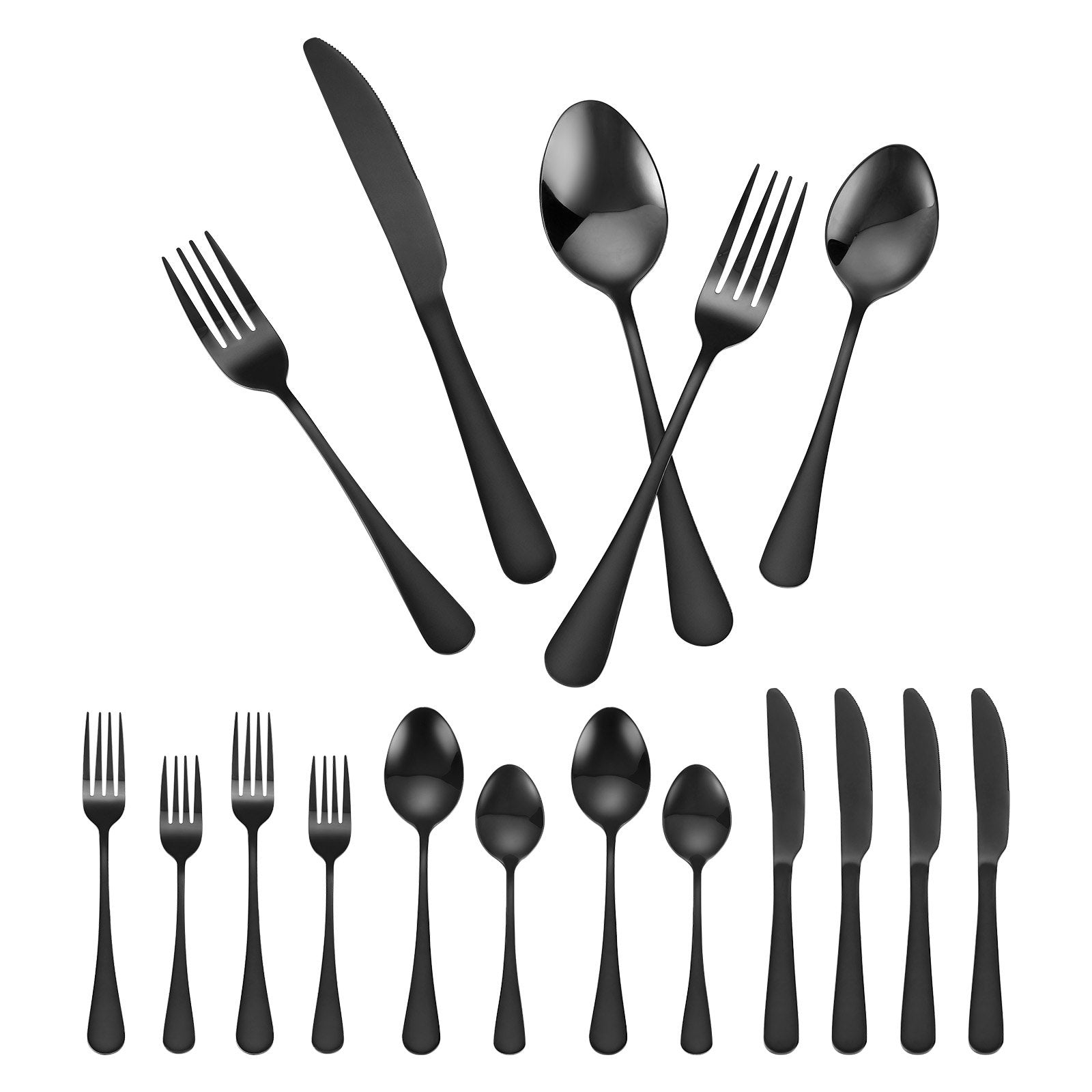 Cutlery: VEVOR 30-Piece Black Silverware Set, Food-Grade Stainless Steel Flatware Utensils for 6, Mirror Finished Cutlery Set, Dishwasher Safe Eating Tableware for Kitchen Home, Include Knife Fork Spoon
