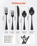 Cutlery: VEVOR 30-Piece Black Silverware Set, Food-Grade Stainless Steel Flatware Utensils for 6, Mirror Finished Cutlery Set, Dishwasher Safe Eating Tableware for Kitchen Home, Include Knife Fork Spoon