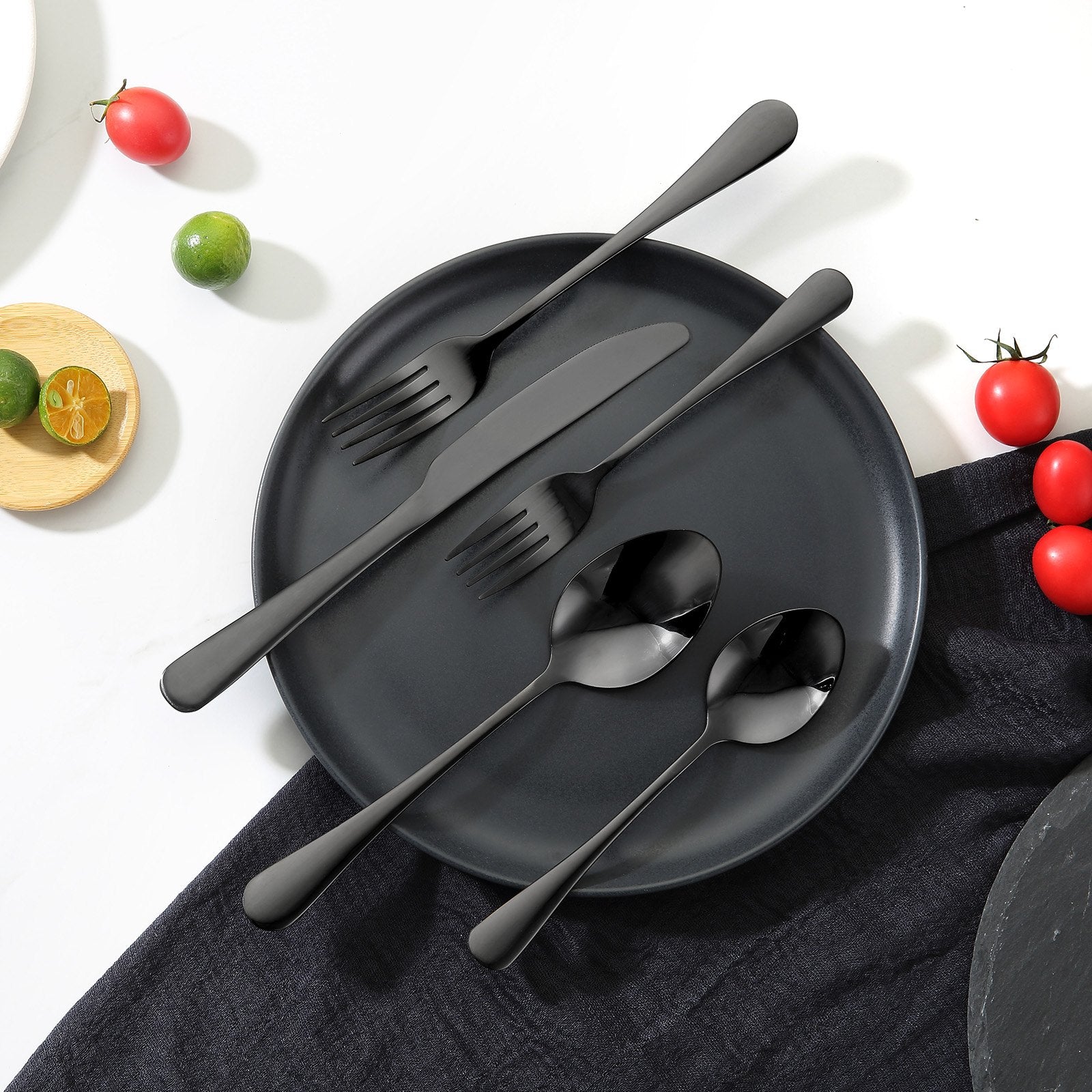 Cutlery: VEVOR 30-Piece Black Silverware Set, Food-Grade Stainless Steel Flatware Utensils for 6, Mirror Finished Cutlery Set, Dishwasher Safe Eating Tableware for Kitchen Home, Include Knife Fork Spoon