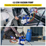 Automotive Repair & Speciality Tools: VEVOR Vacuum Pump 4.8CFM 1/3HP Air Vacuum Pump HVAC A/C Air Refrigerant Rotary Vane Vacuum Pump Single Stage 4 Valve AC Manifold Gauge Set (4.8CFM1/3HP)