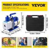 Automotive Repair & Speciality Tools: VEVOR Vacuum Pump 4.8CFM 1/3HP Air Vacuum Pump HVAC A/C Air Refrigerant Rotary Vane Vacuum Pump Single Stage 4 Valve AC Manifold Gauge Set (4.8CFM1/3HP)