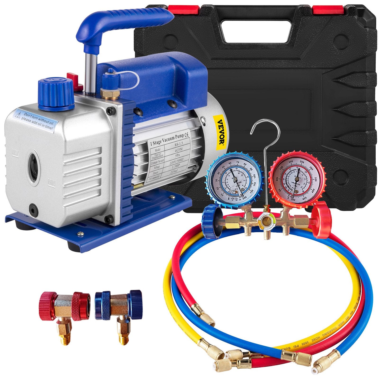 Automotive Cleaning: Vevor 4CFM 1/4HP Rotary Vane Vacuum Pump + R134AManifold Gauge Tester Charging +Hose
