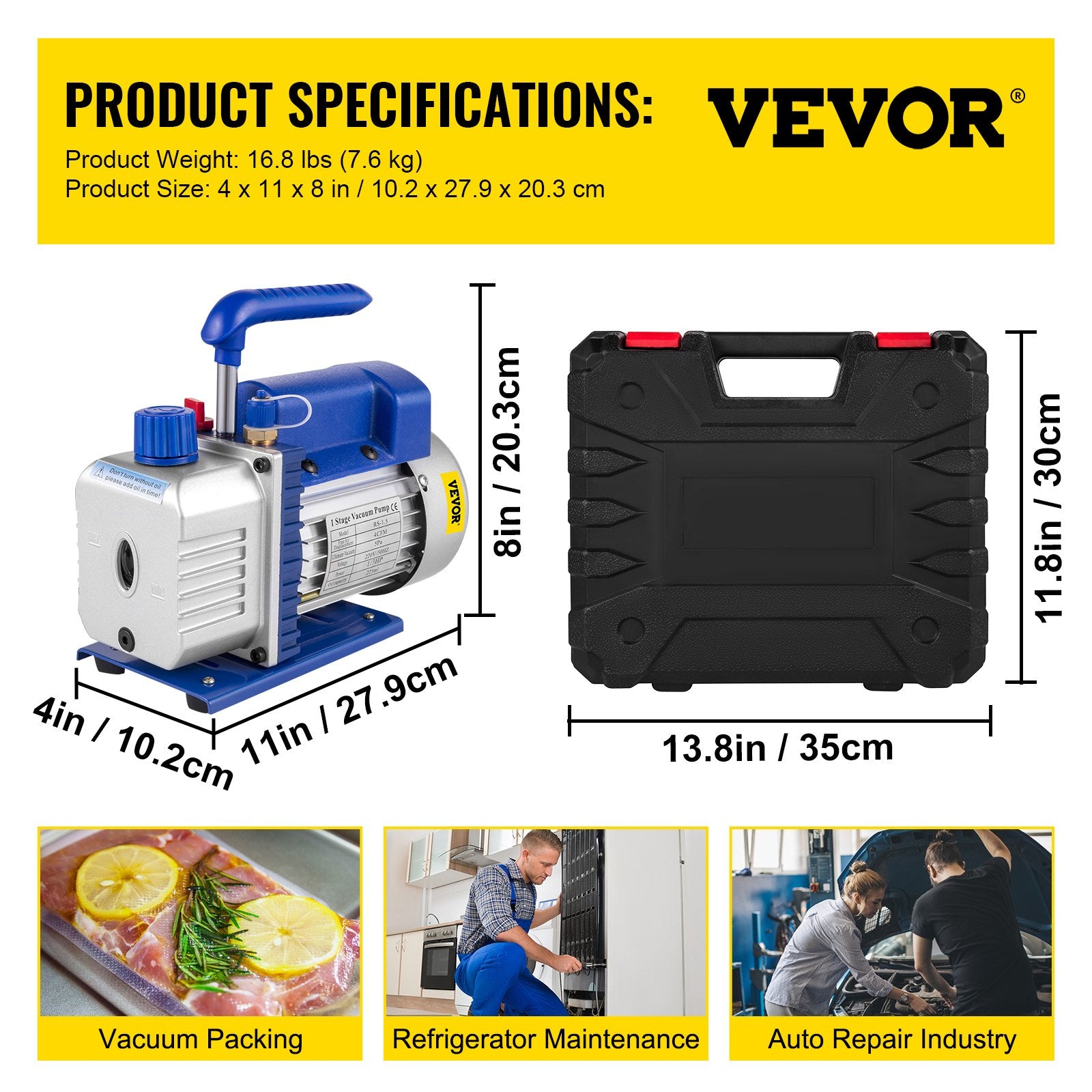 Automotive Cleaning: Vevor 4CFM 1/4HP Rotary Vane Vacuum Pump + R134AManifold Gauge Tester Charging +Hose