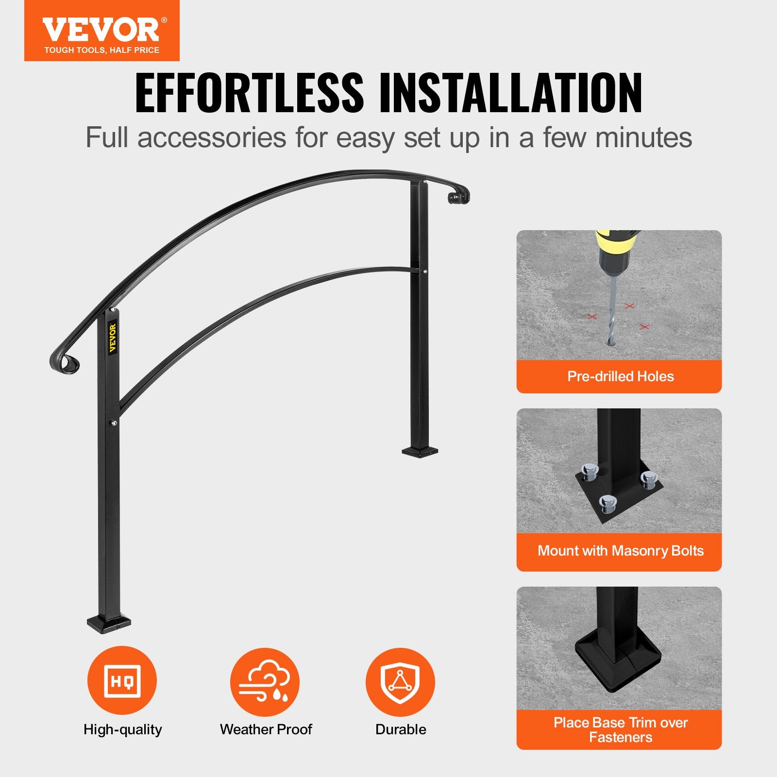 Dog Bowls, Feeders & Waterers: VEVOR 4-Step Handrail Fits 1 or 4 Steps Matte Black Stair Rail Wrought Iron Handrail with Installation Kit Hand Rails for Outdoor Steps