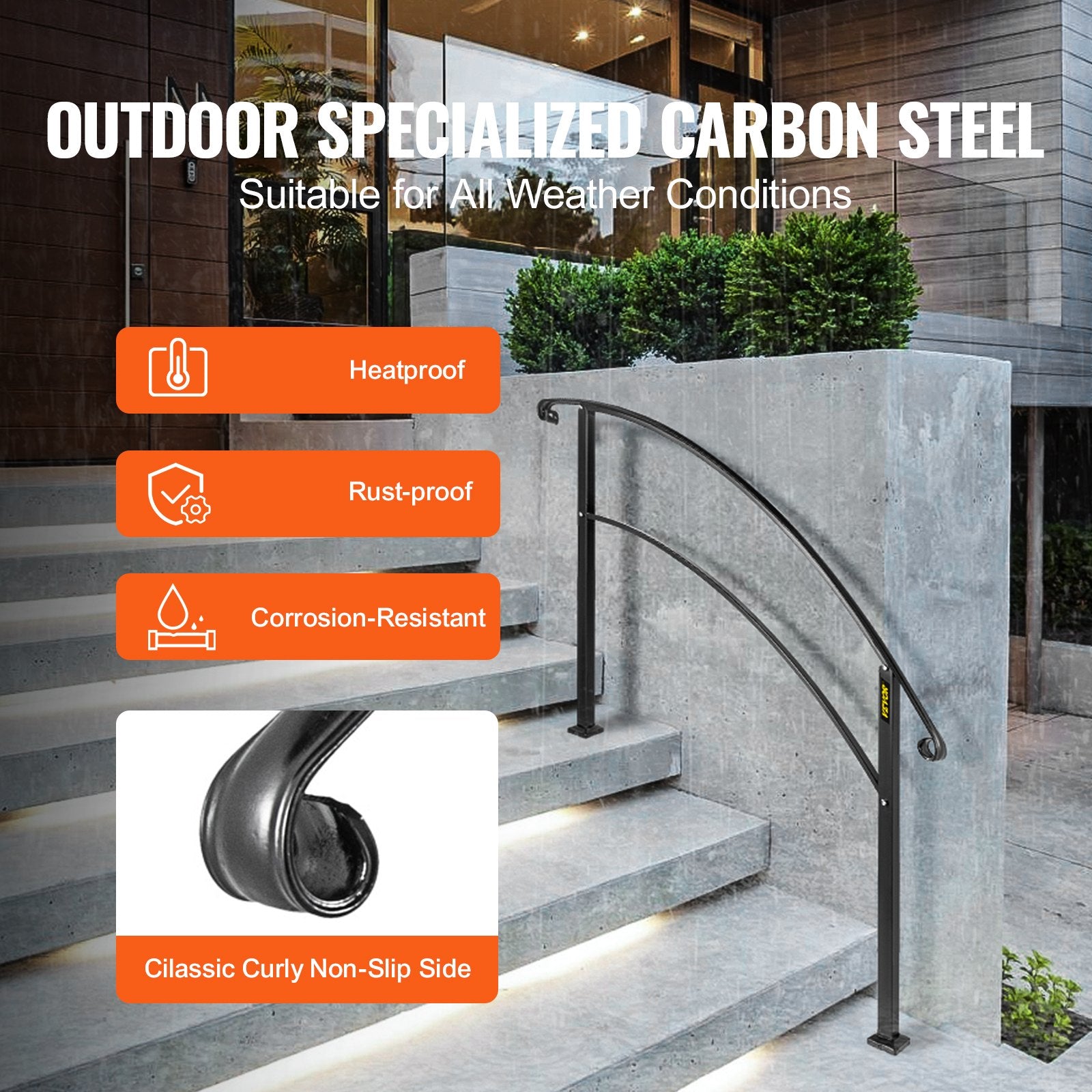 Dog Bowls, Feeders & Waterers: VEVOR 4-Step Handrail Fits 1 or 4 Steps Matte Black Stair Rail Wrought Iron Handrail with Installation Kit Hand Rails for Outdoor Steps