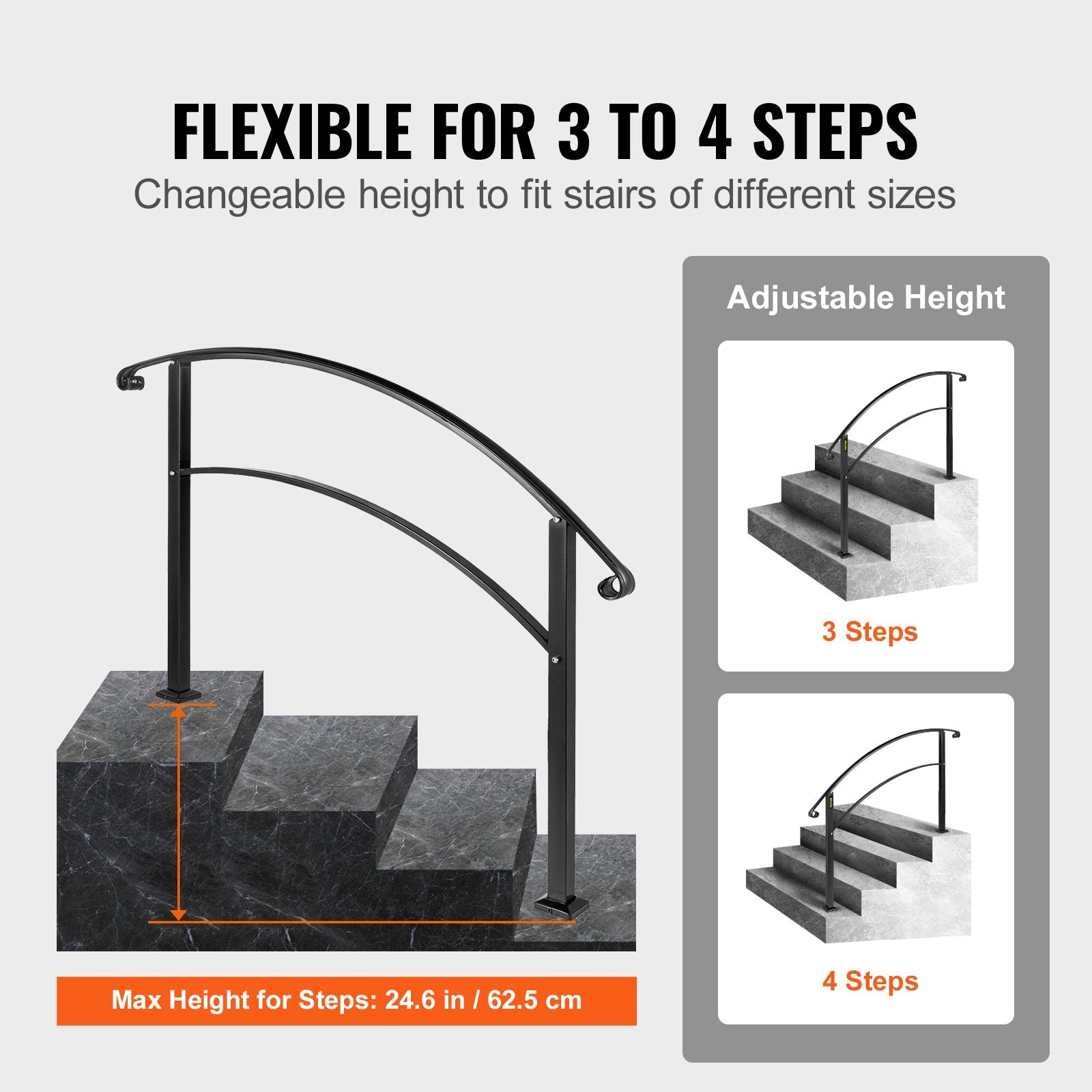 Dog Bowls, Feeders & Waterers: VEVOR 4-Step Handrail Fits 1 or 4 Steps Matte Black Stair Rail Wrought Iron Handrail with Installation Kit Hand Rails for Outdoor Steps