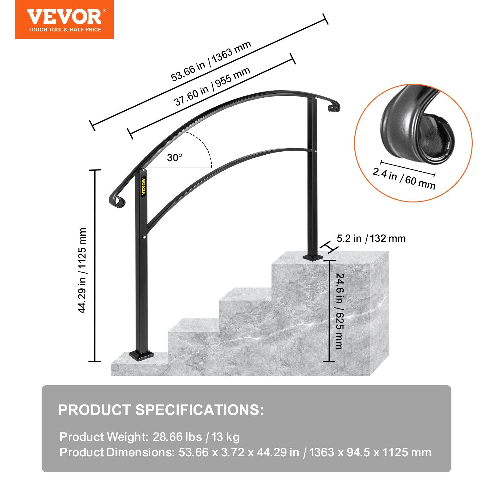 Dog Bowls, Feeders & Waterers: VEVOR 4-Step Handrail Fits 1 or 4 Steps Matte Black Stair Rail Wrought Iron Handrail with Installation Kit Hand Rails for Outdoor Steps