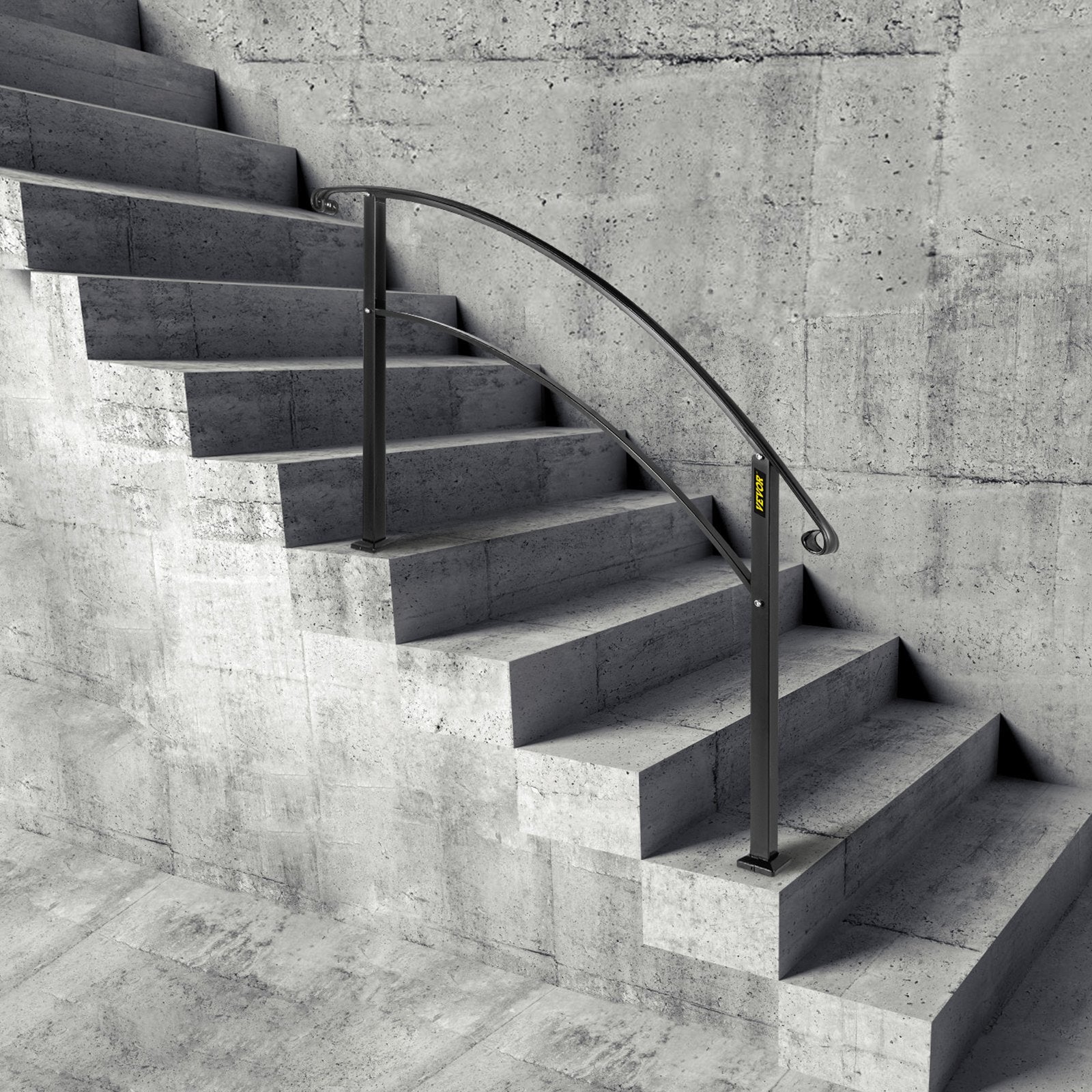 Dog Bowls, Feeders & Waterers: VEVOR 4-Step Handrail Fits 1 or 4 Steps Matte Black Stair Rail Wrought Iron Handrail with Installation Kit Hand Rails for Outdoor Steps