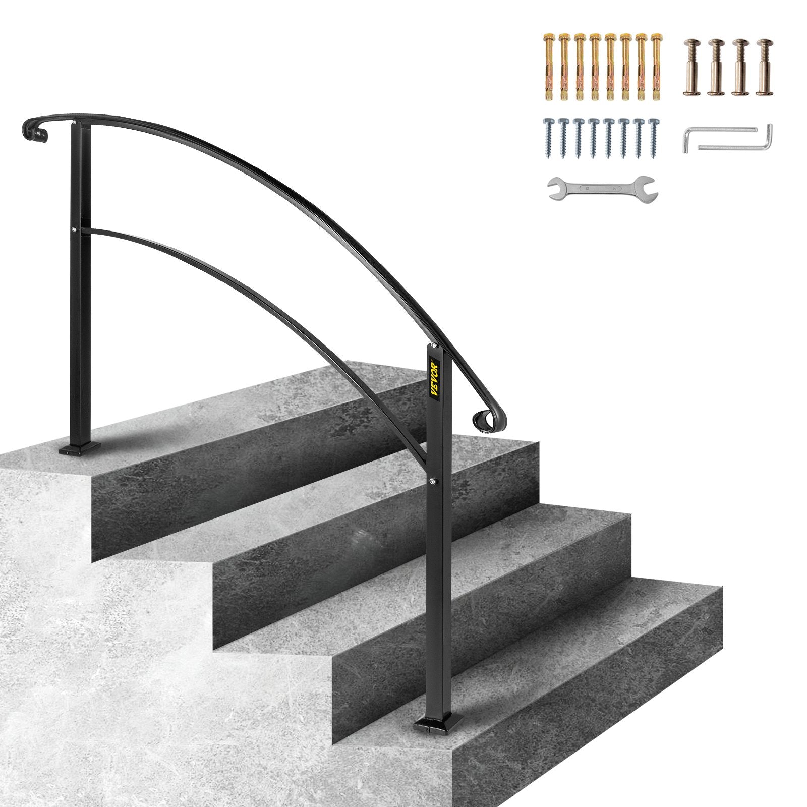 Dog Bowls, Feeders & Waterers: VEVOR 4-Step Handrail Fits 1 or 4 Steps Matte Black Stair Rail Wrought Iron Handrail with Installation Kit Hand Rails for Outdoor Steps