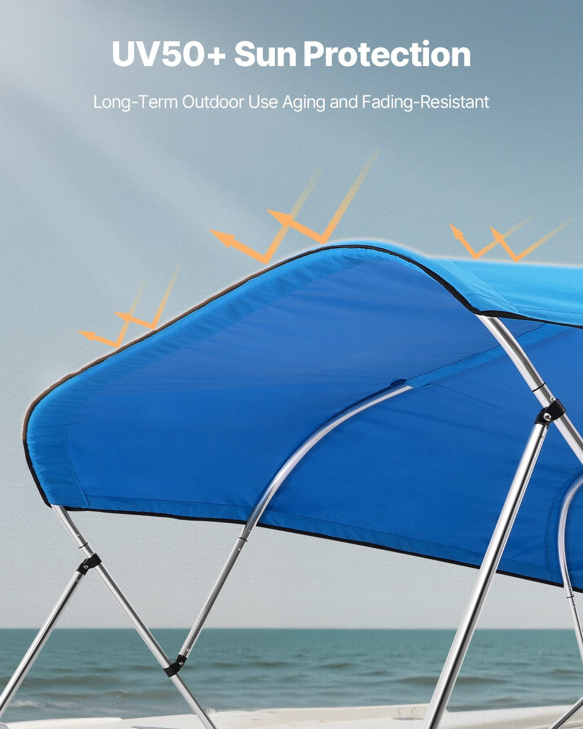 Laminators: VEVOR 4 Bow Boat Bimini Tops, 600D Polyester Canopy, Waterproof & Sun Protection Boat Awning Canopy with Storage Bag, Bimini Top Replacement, 96"Lx(91"-96")W, Pacific Blue (Support Frame Not Included)