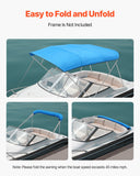 Laminators: VEVOR 4 Bow Boat Bimini Tops, 600D Polyester Canopy, Waterproof & Sun Protection Boat Awning Canopy with Storage Bag, Bimini Top Replacement, 96"Lx(91"-96")W, Pacific Blue (Support Frame Not Included)