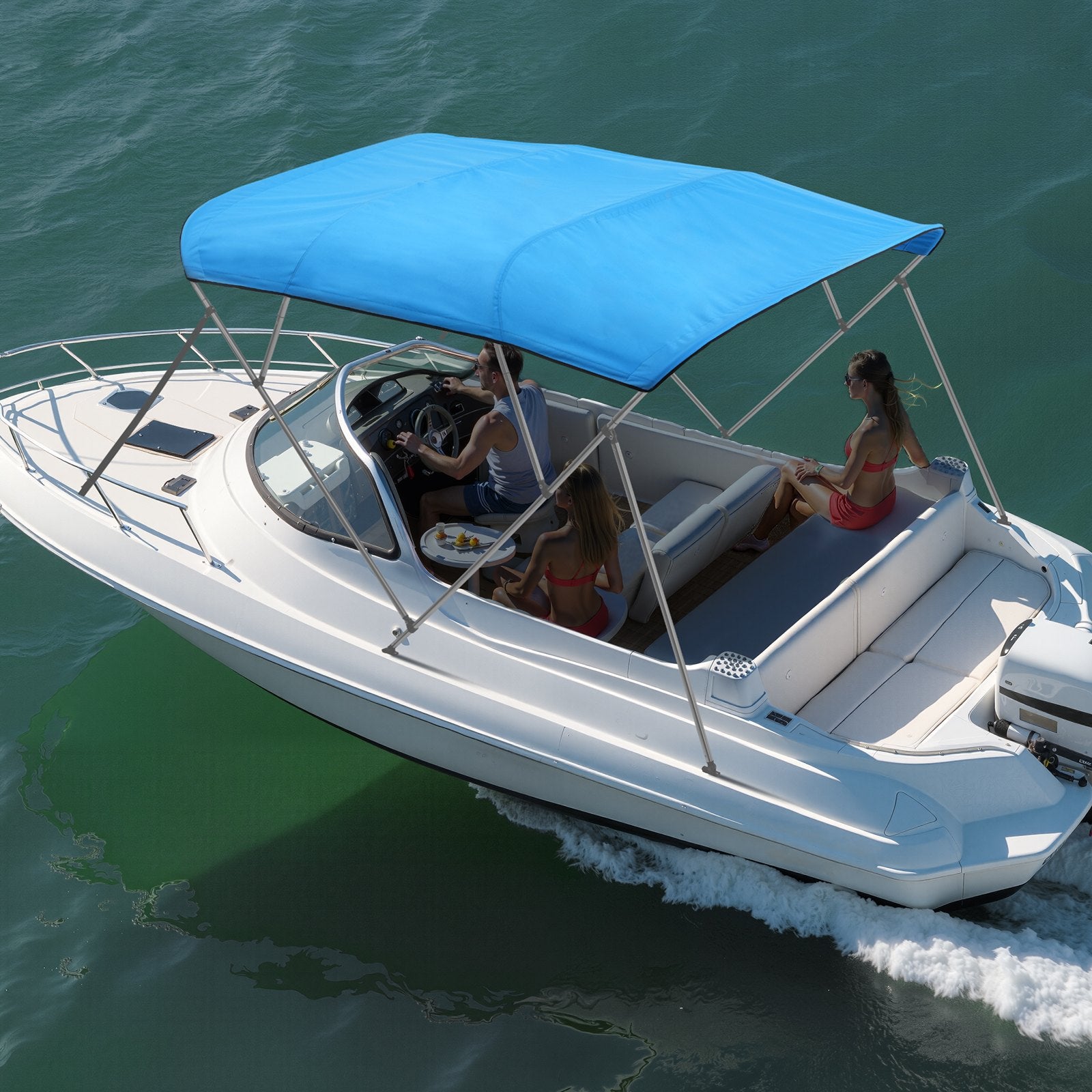 Laminators: VEVOR 4 Bow Boat Bimini Tops, 600D Polyester Canopy, Waterproof & Sun Protection Boat Awning Canopy with Storage Bag, Bimini Top Replacement, 96"Lx(91"-96")W, Pacific Blue (Support Frame Not Included)