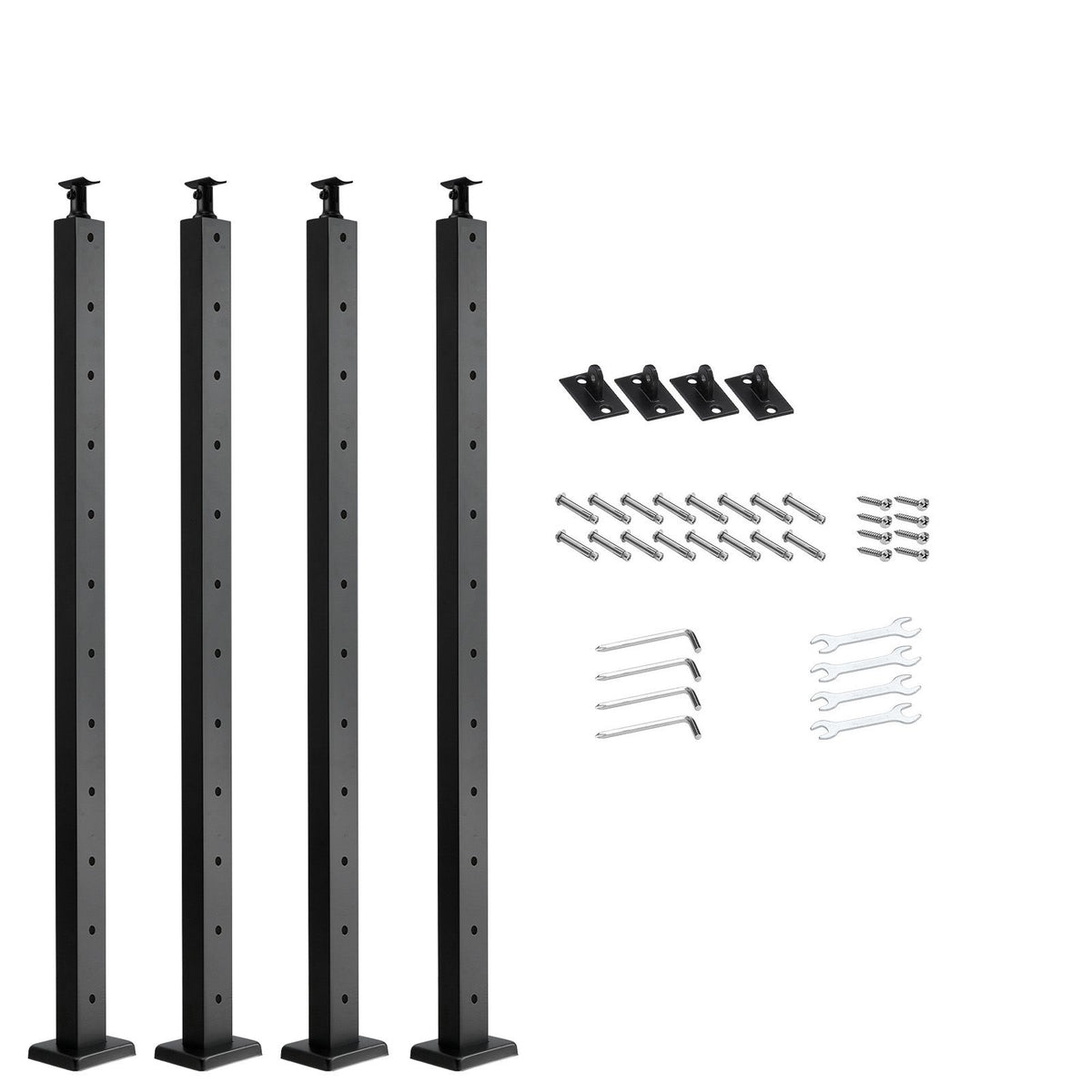 4-Pack Cable Railing Post, 1067x25x50 mm Horizontal-Hole Deck Railing Post with Pre-Drilled Holes, Stainless Steel Cable Rail Post with Horizontal and Curved Bracket, Black, 4JZLGZXHS106REP67001V0
