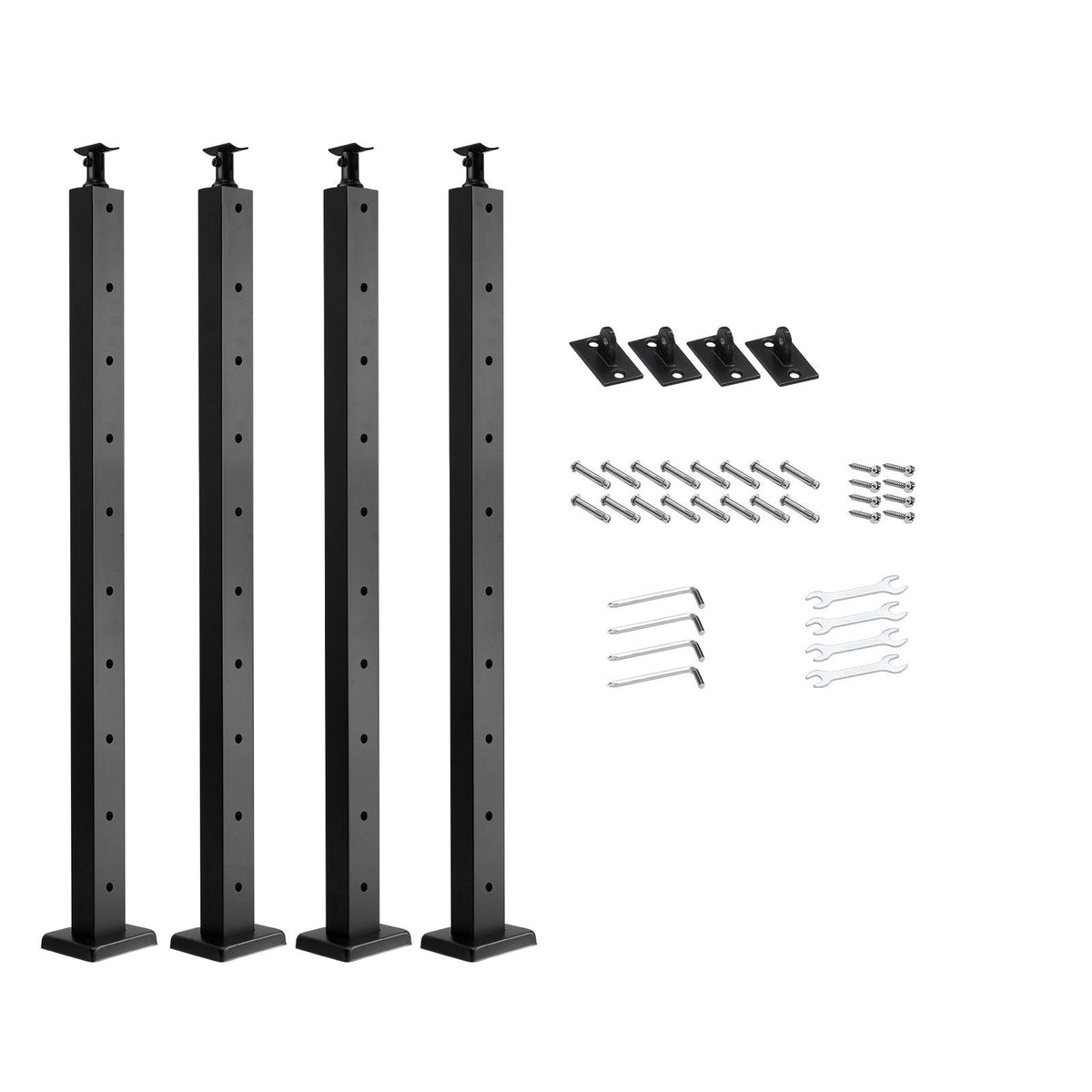 4-Pack Cable Railing Post, 914x25x50 mm Horizontal-Hole Deck Railing Post with Pre-Drilled Holes, Stainless Steel Cable Rail Post with Horizontal & Curved Bracket, Black, 4JZLGZXHS914UUOI6001V0
