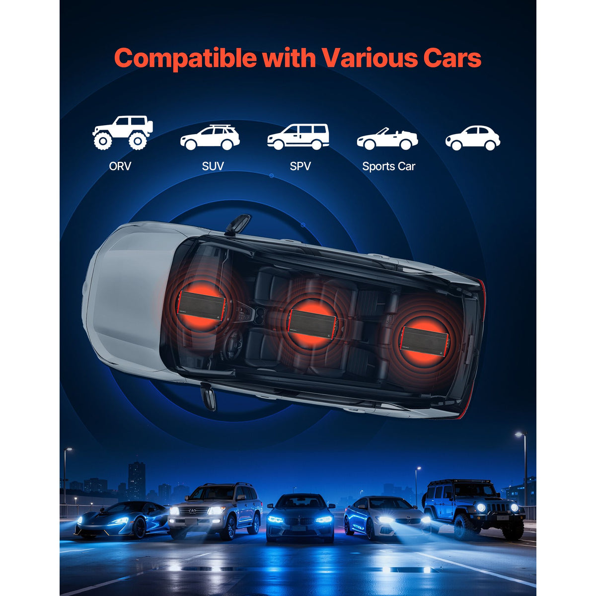 Car Audio Amplifier, 4-Channel Bridgeable Car Amplifier, Multichannel Class D Stereo Amp, Max. 4 x 272W at 4 Ohms / 4 x 400W at 2 Ohms, High Output, for SUVs, Pickups, and Off-Road Vehicles