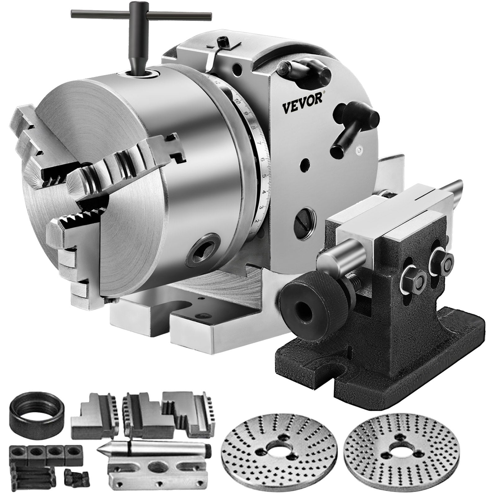 Drill & Screwdriver Accessories: VEVOR BS-0 Dividing Head 5 Inch, Precision Dividing Head Set with 5" 3-jaw Chuck & Tailstock Dividing Plates for Milling Machine
