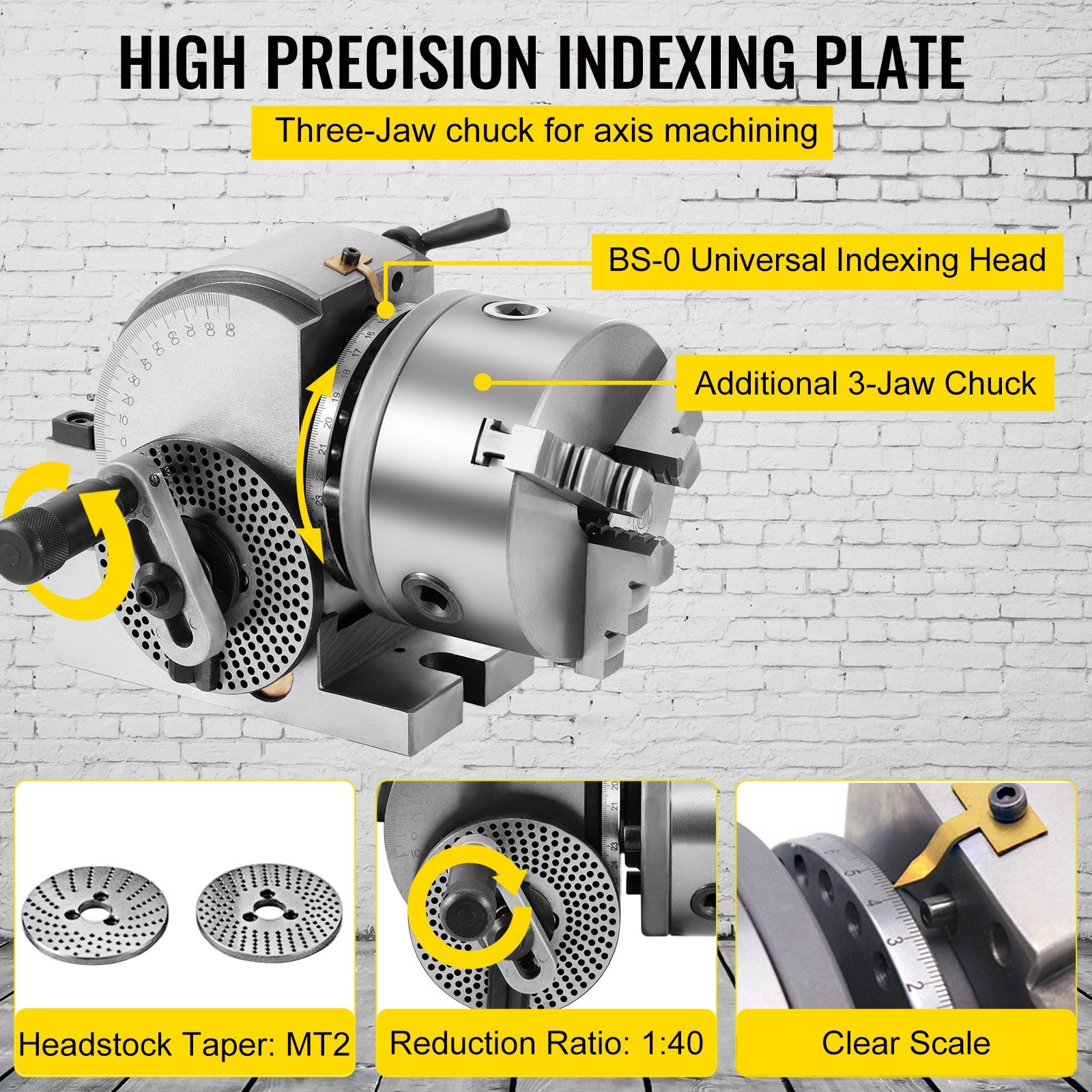 Drill & Screwdriver Accessories: VEVOR BS-0 Dividing Head 5 Inch, Precision Dividing Head Set with 5" 3-jaw Chuck & Tailstock Dividing Plates for Milling Machine