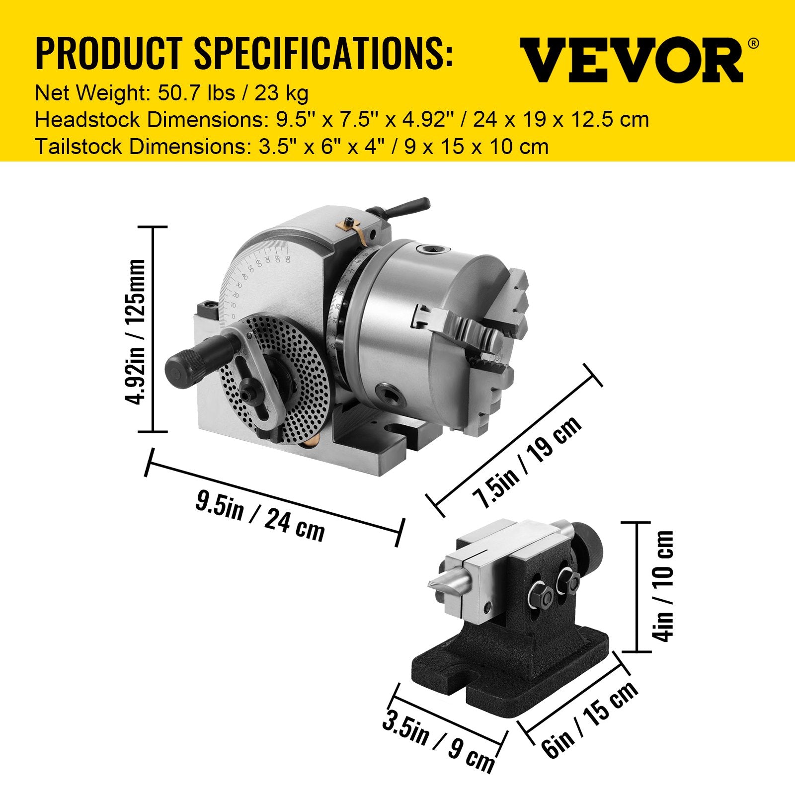 Drill & Screwdriver Accessories: VEVOR BS-0 Dividing Head 5 Inch, Precision Dividing Head Set with 5" 3-jaw Chuck & Tailstock Dividing Plates for Milling Machine