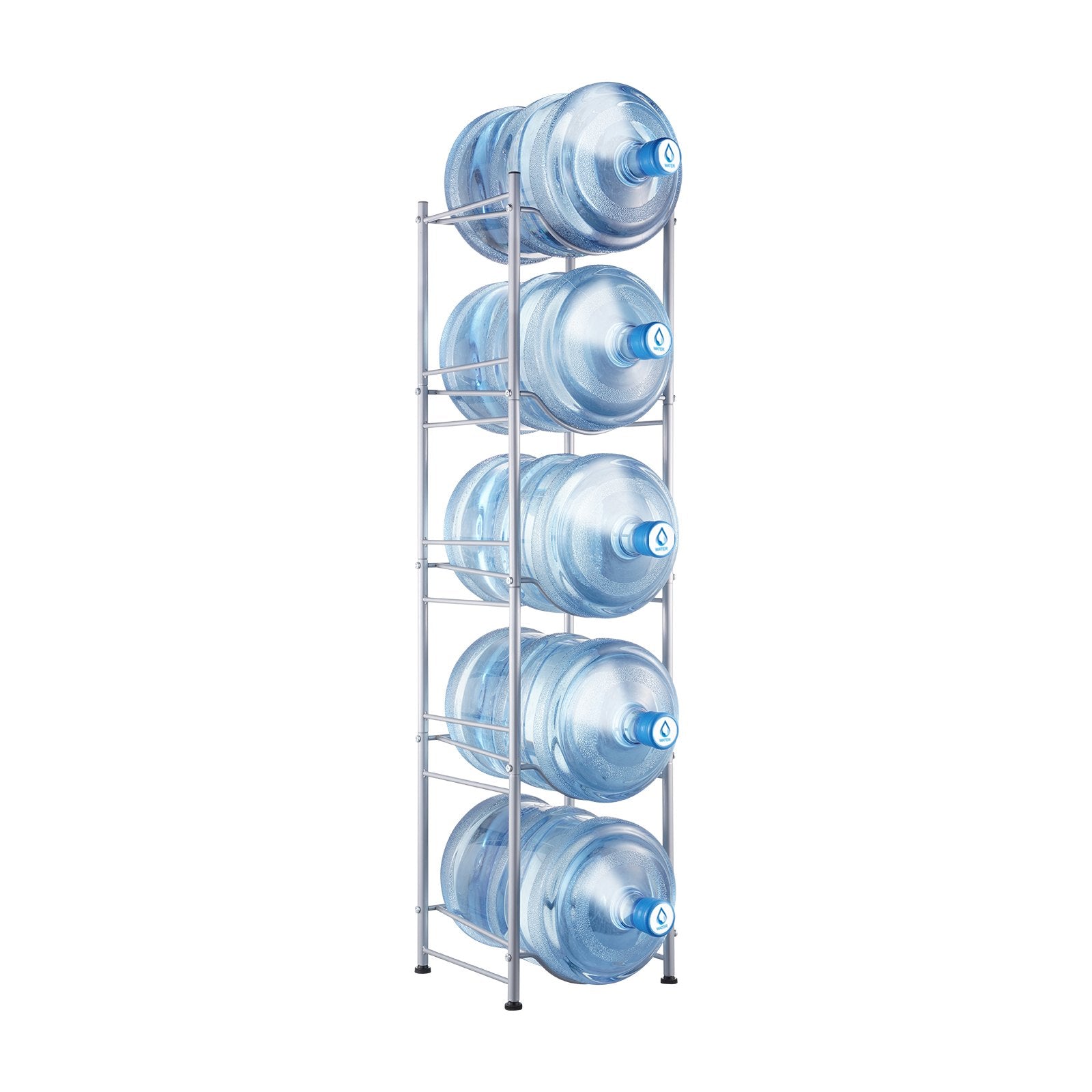 Bath Caddies: VEVOR 5 Tiers Water Jug Holder, 5 Gallon Water Bottle Holder, Single Row Water Bottle Rack for 5 Bottles, Heavy Duty Water Jug Rack for Kitchen, Office, Living Room, Silver