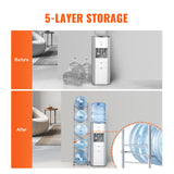 Bath Caddies: VEVOR 5 Tiers Water Jug Holder, 5 Gallon Water Bottle Holder, Single Row Water Bottle Rack for 5 Bottles, Heavy Duty Water Jug Rack for Kitchen, Office, Living Room, Silver