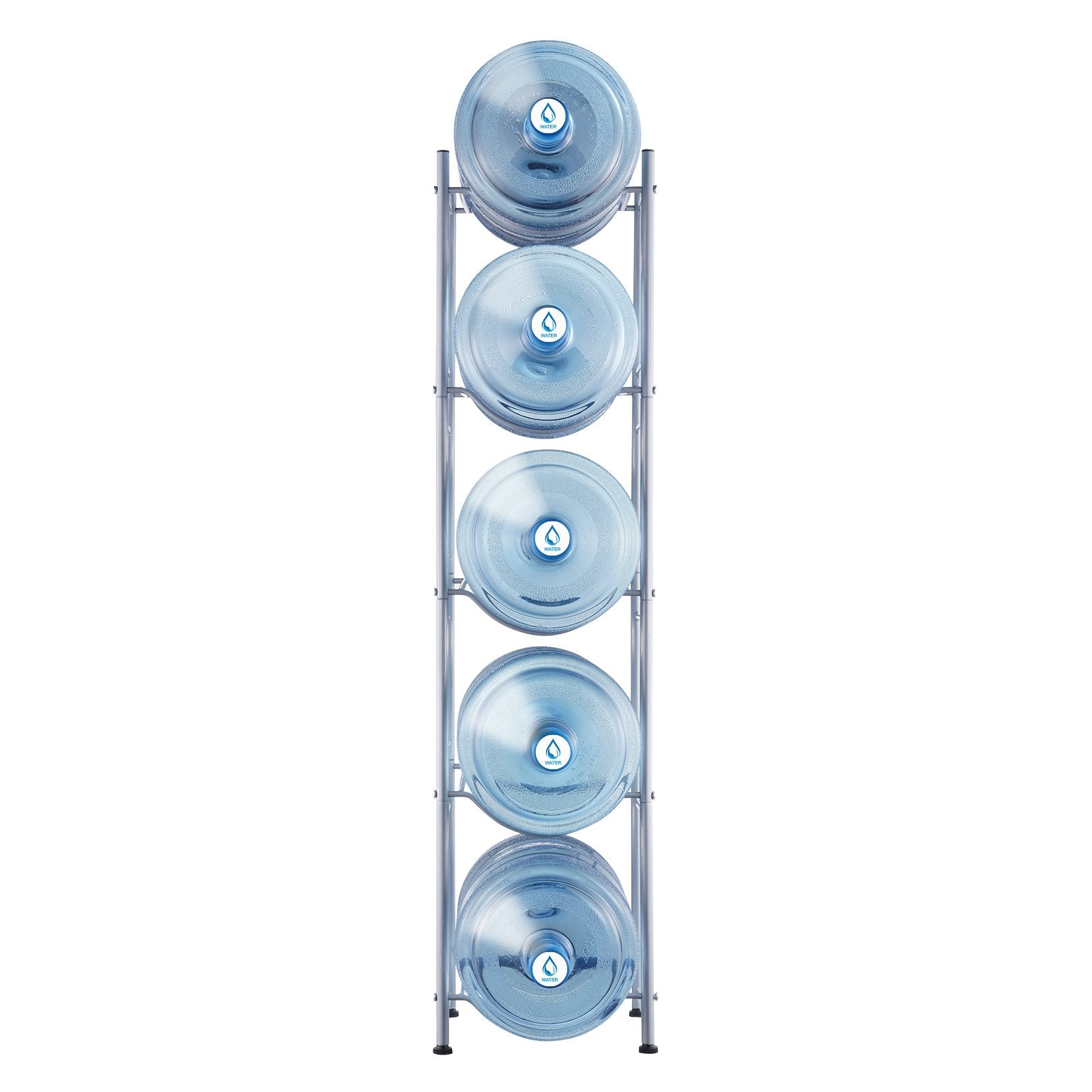 Bath Caddies: VEVOR 5 Tiers Water Jug Holder, 5 Gallon Water Bottle Holder, Single Row Water Bottle Rack for 5 Bottles, Heavy Duty Water Jug Rack for Kitchen, Office, Living Room, Silver