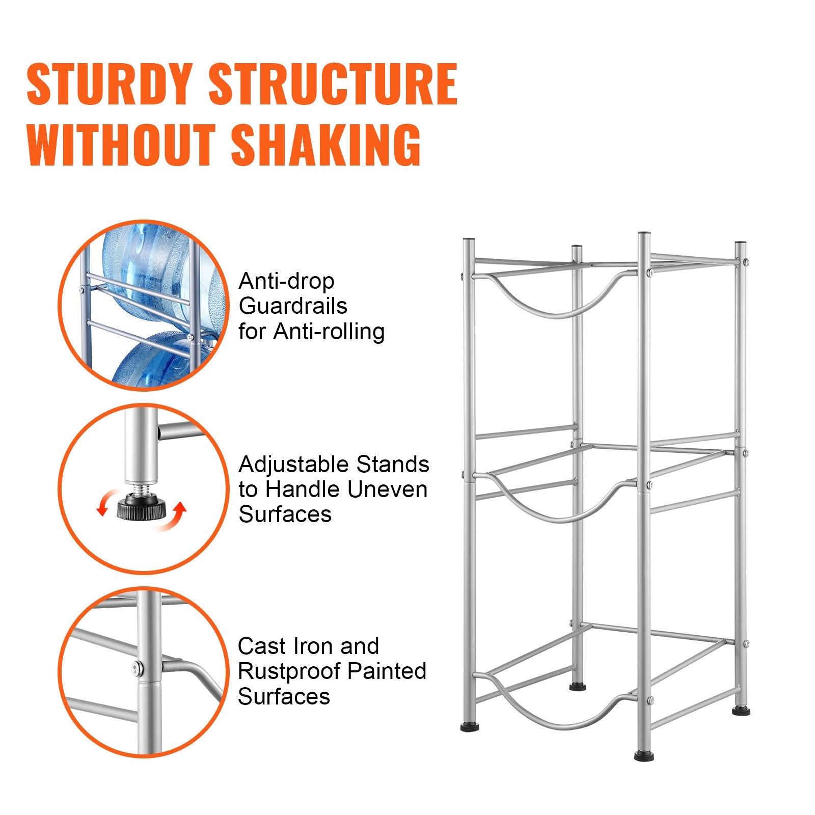 Fencing: VEVOR 3 Tiers Water Jug Holder, 5 Gallon Water Bottle Holder, Single Row Water Bottle Rack for 3 Bottles, Heavy Duty Water Jug Rack for Kitchen, Office, Living Room, Silver