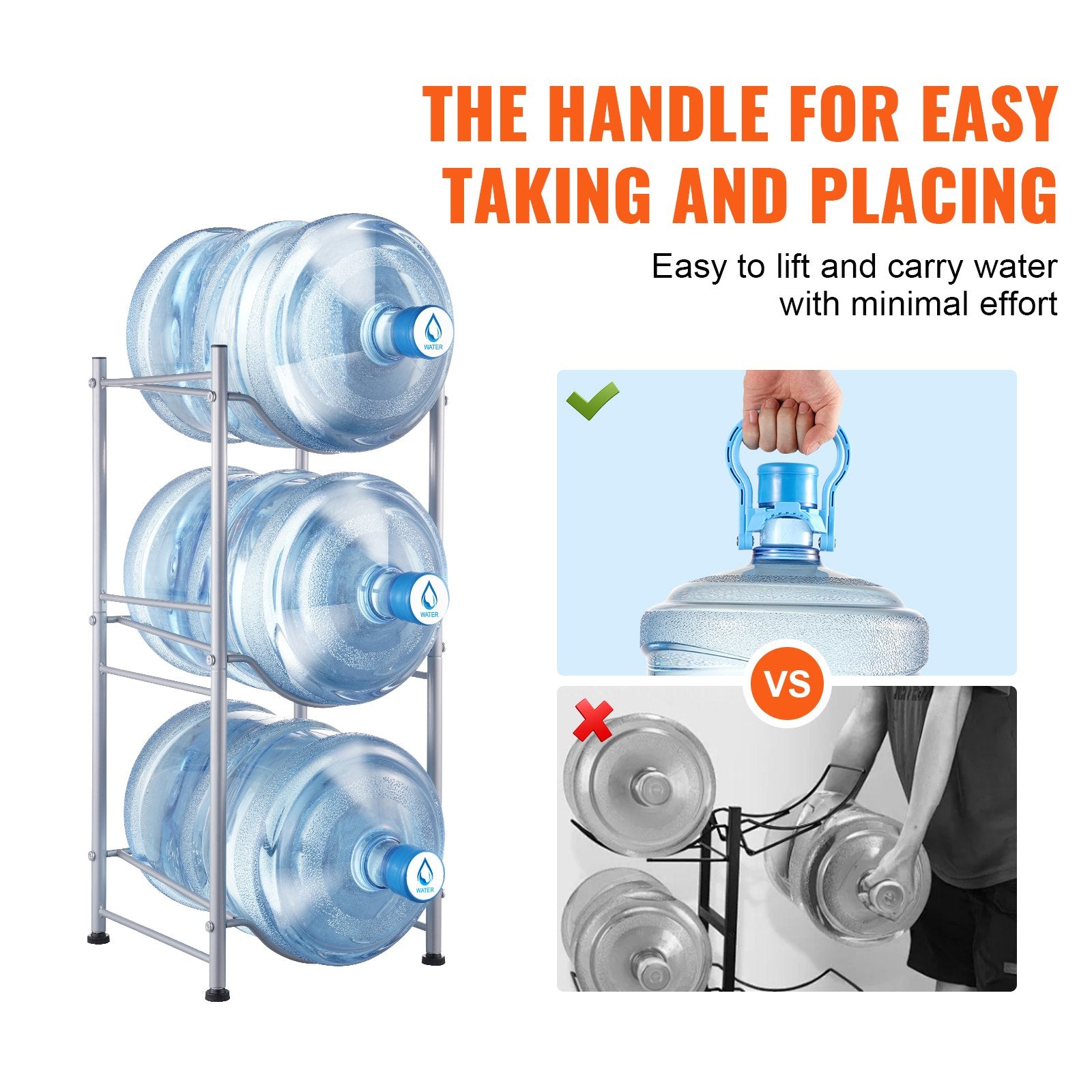 Fencing: VEVOR 3 Tiers Water Jug Holder, 5 Gallon Water Bottle Holder, Single Row Water Bottle Rack for 3 Bottles, Heavy Duty Water Jug Rack for Kitchen, Office, Living Room, Silver
