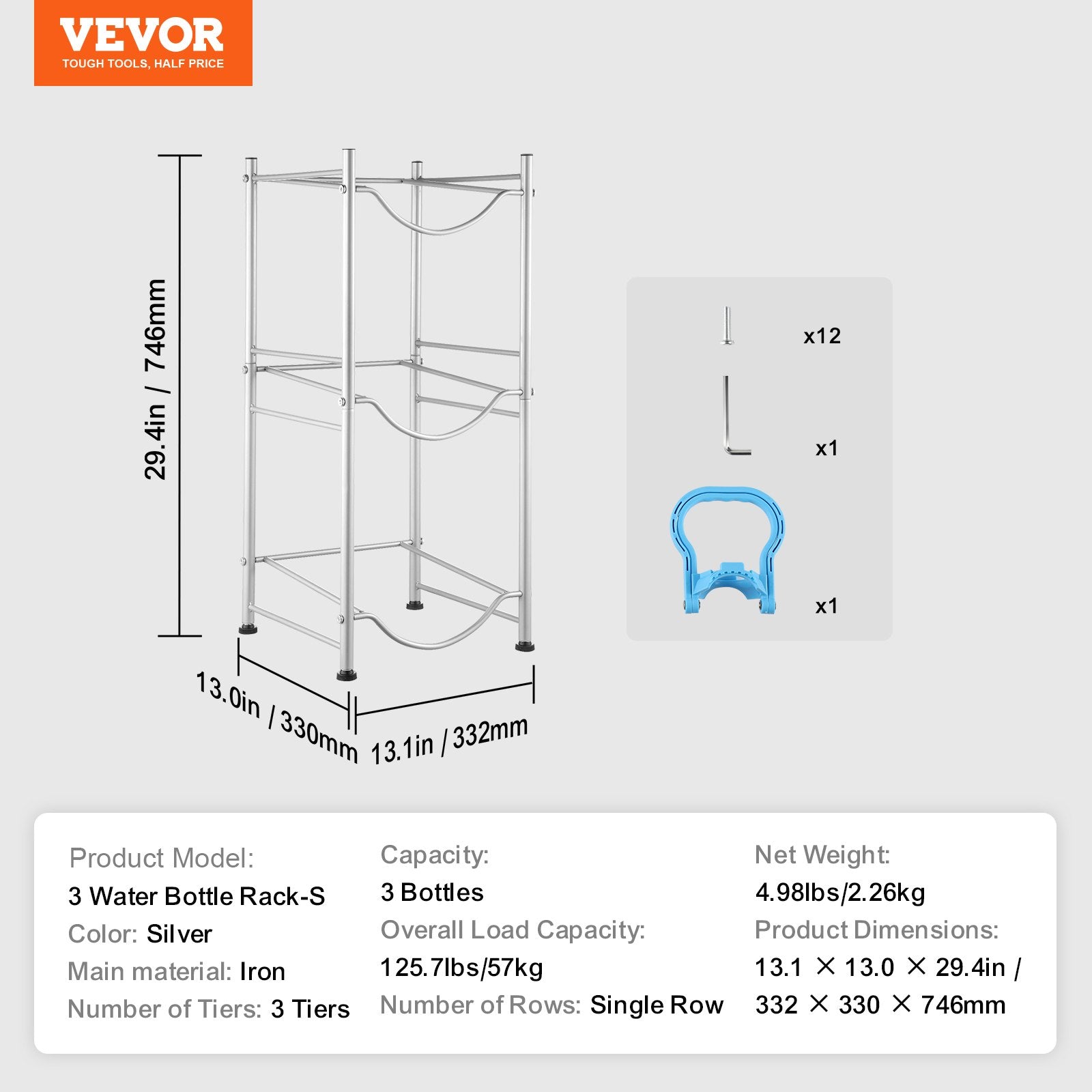 Fencing: VEVOR 3 Tiers Water Jug Holder, 5 Gallon Water Bottle Holder, Single Row Water Bottle Rack for 3 Bottles, Heavy Duty Water Jug Rack for Kitchen, Office, Living Room, Silver