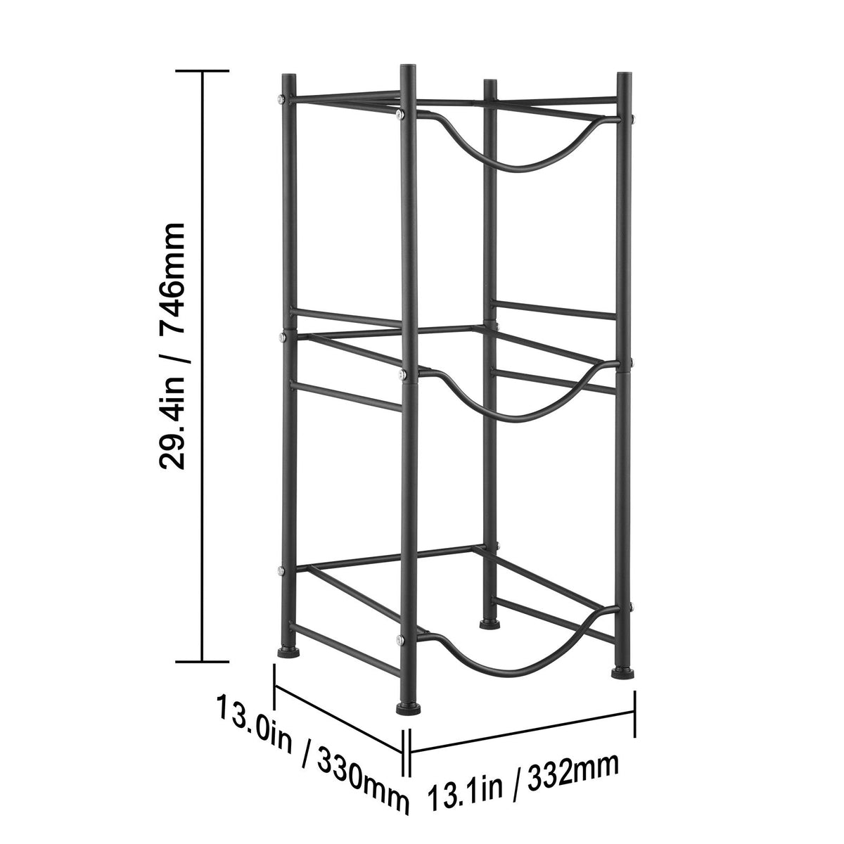 3 Tiers Water Jug Holder, 5 Gallon Water Bottle Holder, Single Row Water Bottle Rack for 3 Bottles, Heavy Duty Water Jug Rack for Kitchen, Office, Living Room, Black