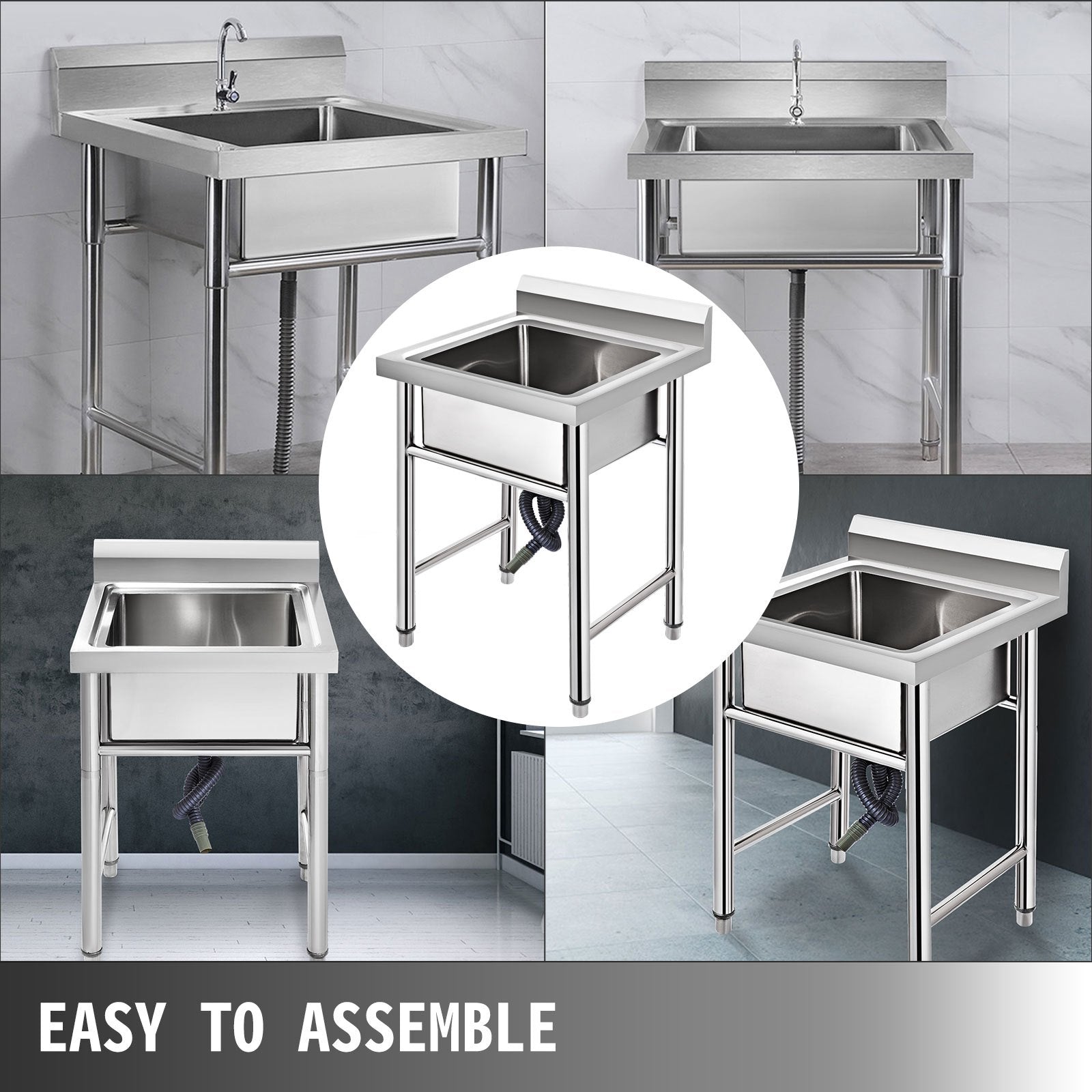 Handmade Sink Non-magnetic Stainless Steel Kitchen Sink Hand Made 1 Compartment 44.4 x 41.9 x 25.4 cm Capacity Huge Tub Sink for Farmhouse Cafe Shop Hospital