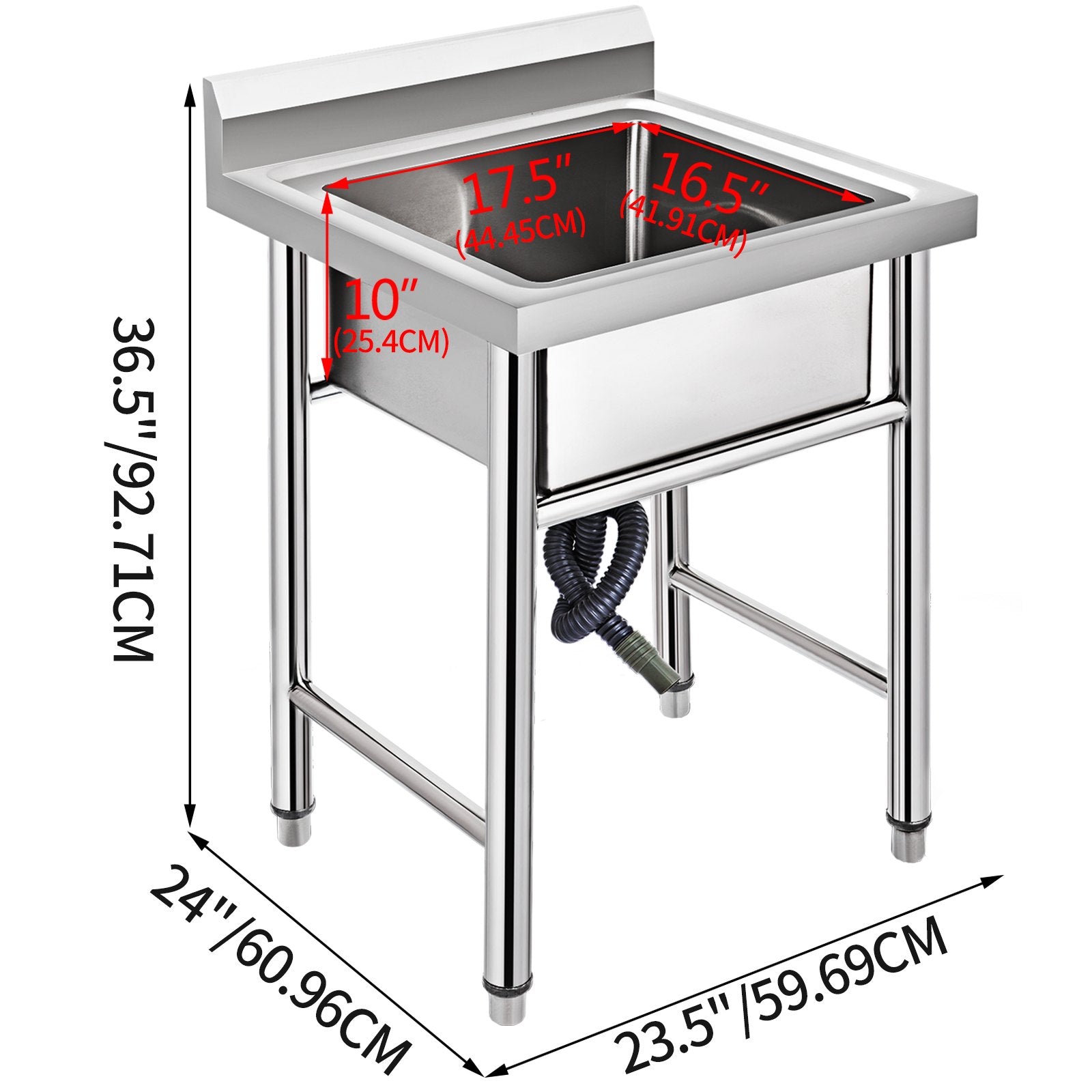 Handmade Sink Non-magnetic Stainless Steel Kitchen Sink Hand Made 1 Compartment 44.4 x 41.9 x 25.4 cm Capacity Huge Tub Sink for Farmhouse Cafe Shop Hospital