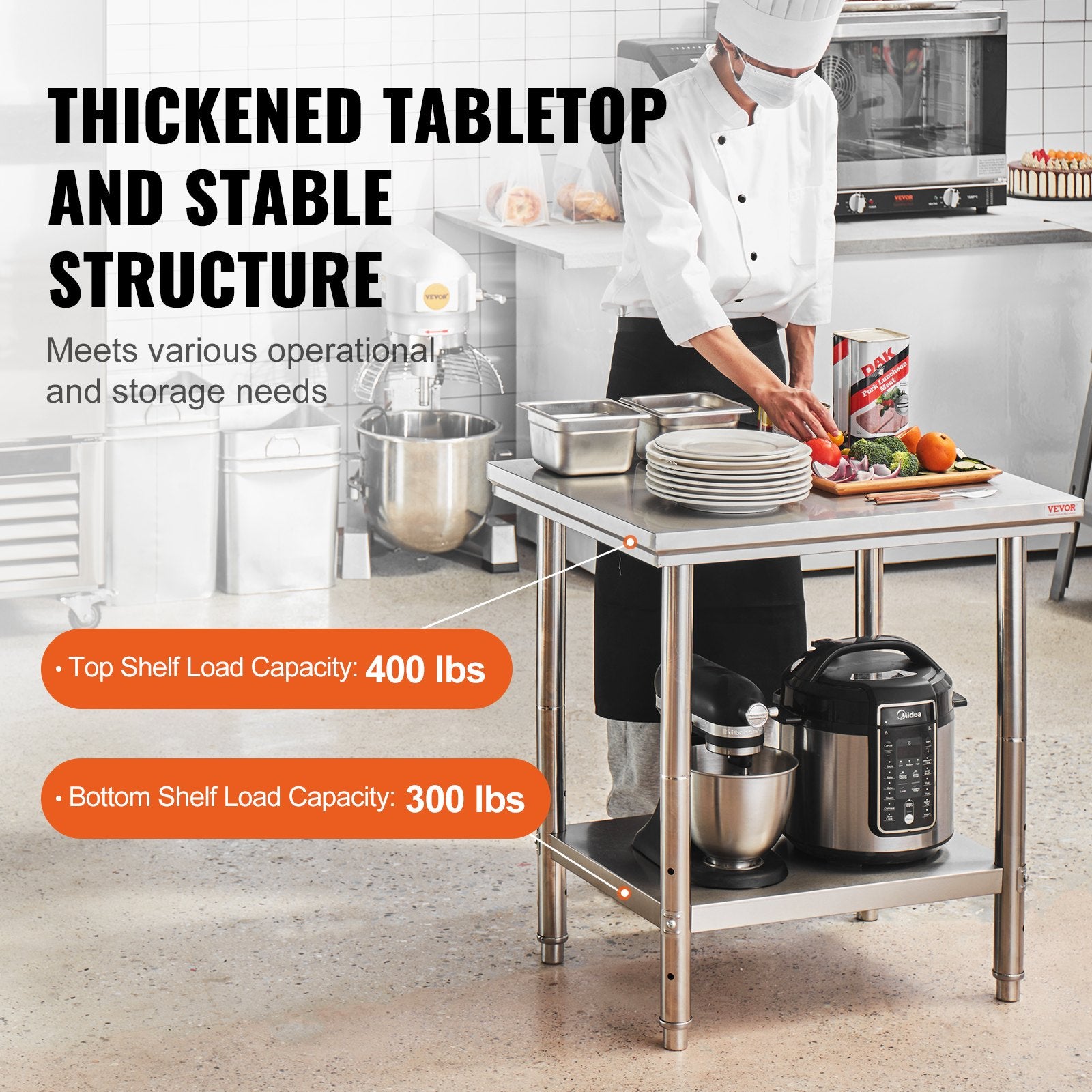 Basketball & Basketball Accessories: VEVOR Commercial Worktable & Workstation 24 x 30 x 32 Inch Stainless Steel Work Table Heavy Duty Commercial Food Prep Work Table for Home, Kitchen, Restaurant Metal Prep Table with Adjustable Feet