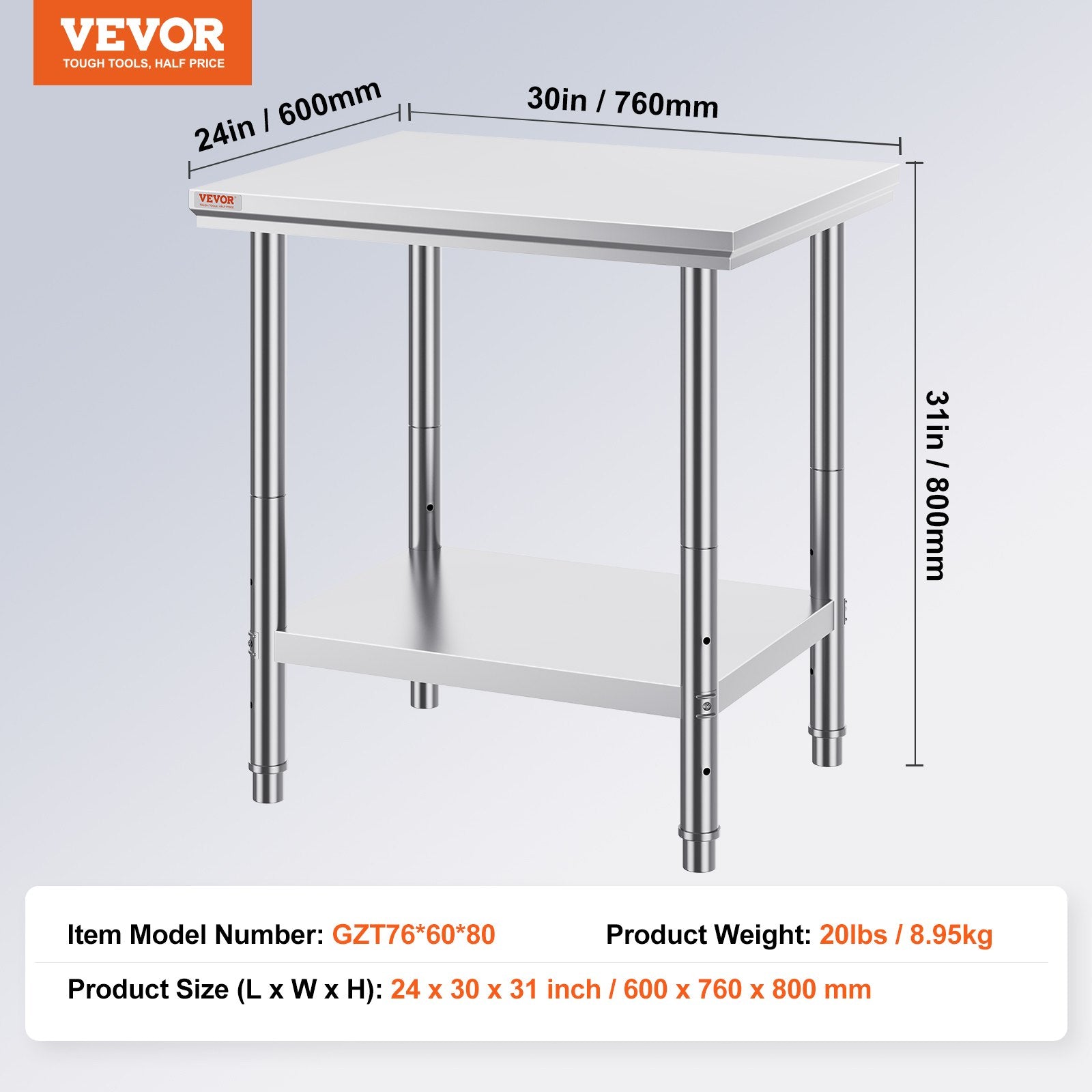 Basketball & Basketball Accessories: VEVOR Commercial Worktable & Workstation 24 x 30 x 32 Inch Stainless Steel Work Table Heavy Duty Commercial Food Prep Work Table for Home, Kitchen, Restaurant Metal Prep Table with Adjustable Feet
