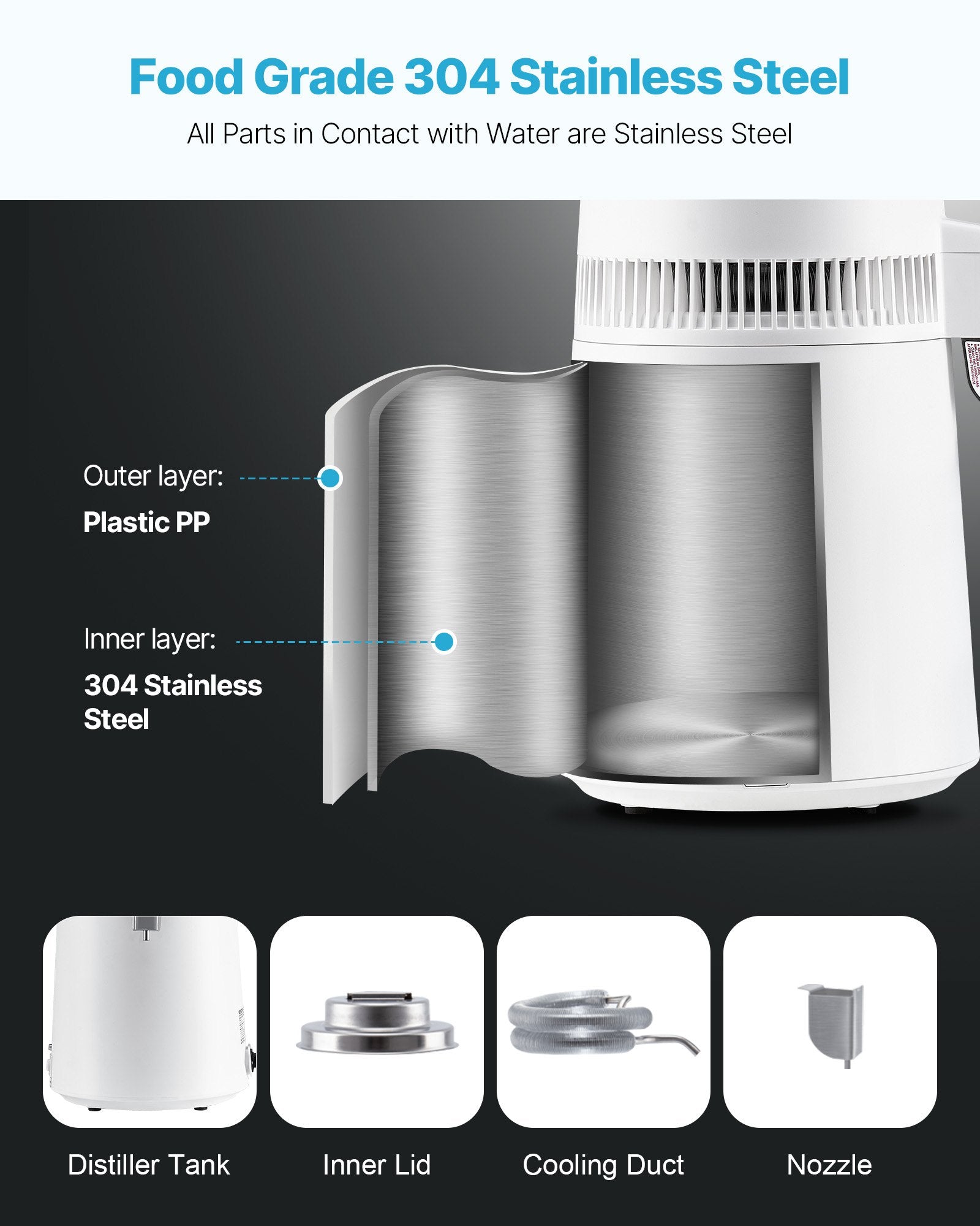 Distilling & Brewing: VEVOR 6L Water Distiller Home Countertop Purifier Machine 900W Plastic Container
