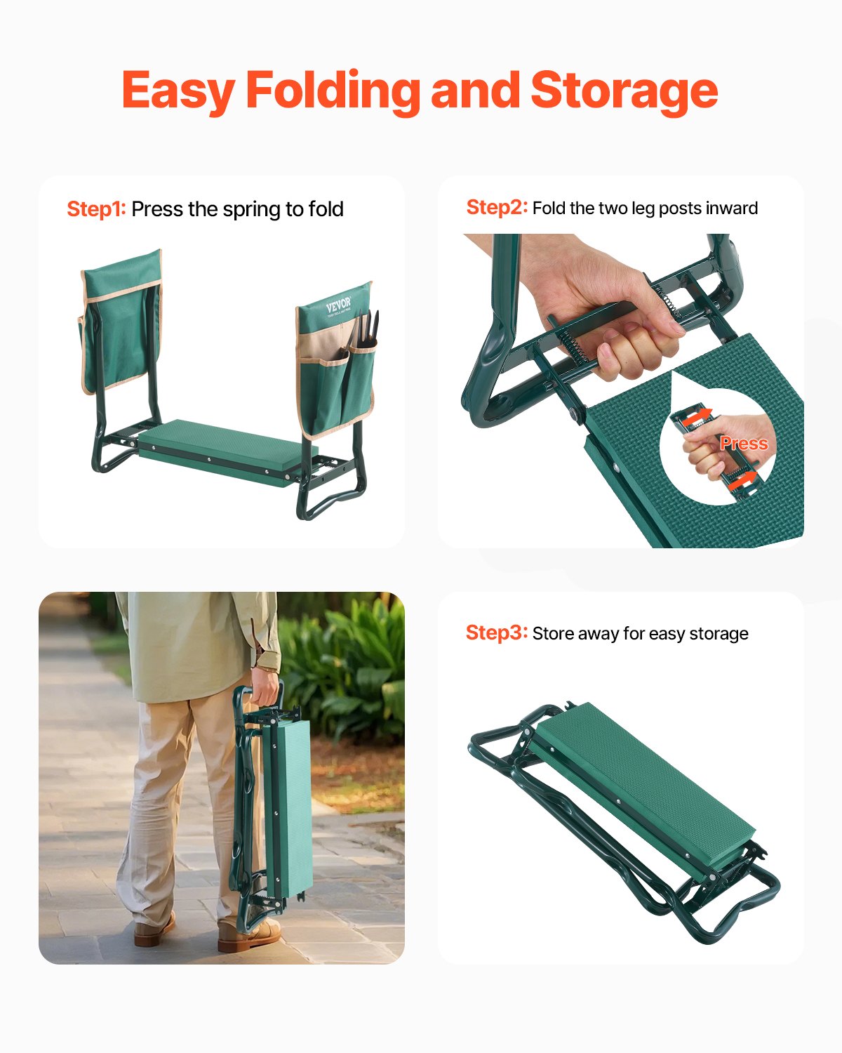 Mobility & Accessibility: VEVOR Garden Kneeler and Seat, 6 in Wide Kneeling Pad, Heavy Duty Garden Kneeling Stool, Folding Garden Seat with 2 Tool Bags, Relieve Knee & Back Pain, Portable Garden Bench for Women Grandparents