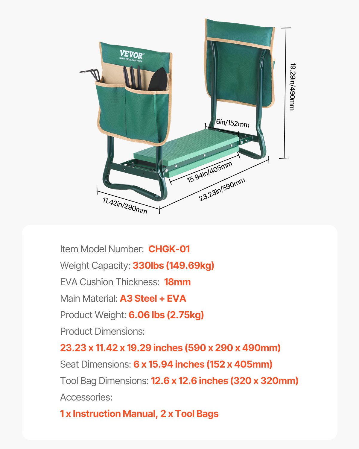 Mobility & Accessibility: VEVOR Garden Kneeler and Seat, 6 in Wide Kneeling Pad, Heavy Duty Garden Kneeling Stool, Folding Garden Seat with 2 Tool Bags, Relieve Knee & Back Pain, Portable Garden Bench for Women Grandparents