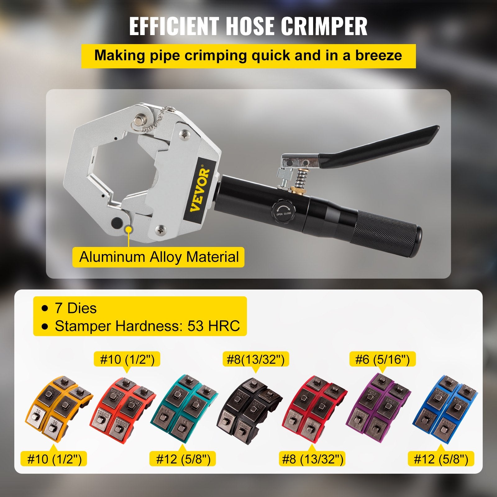 Automotive Repair & Speciality Tools: VEVOR Hydraulic Hose Crimper Hydra-Krimp 71500,Manual AC Hose Crimper Kit Air Conditioning Repaire Handheld,Hydraulic Hose Crimping Tool with 7 Die Set, for Barbed and Beaded Hose Fittings