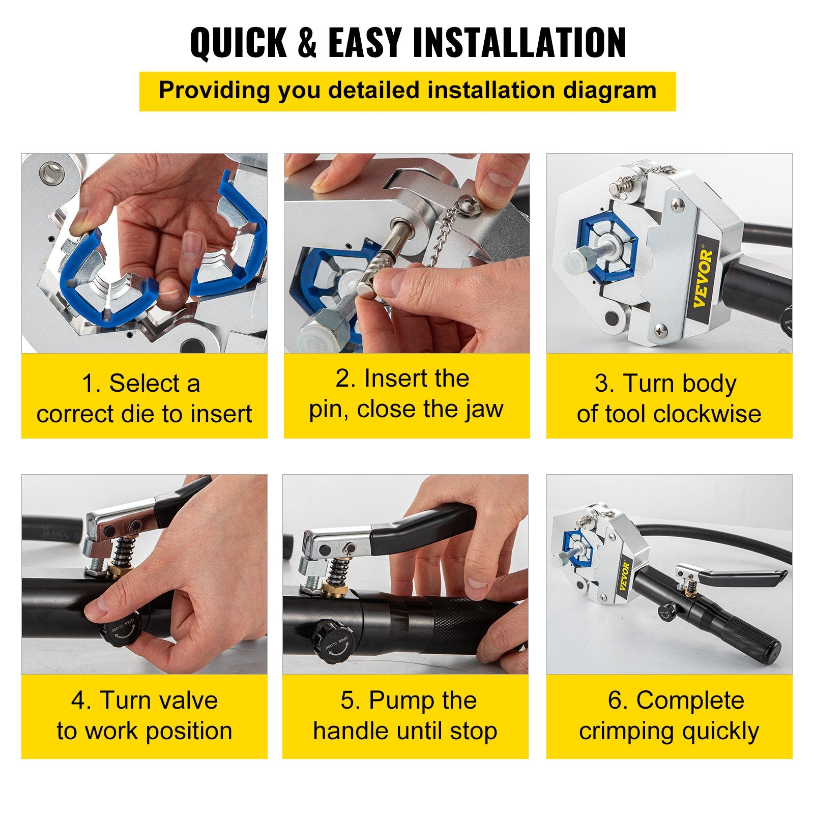 Automotive Repair & Speciality Tools: VEVOR Hydraulic Hose Crimper Hydra-Krimp 71500,Manual AC Hose Crimper Kit Air Conditioning Repaire Handheld,Hydraulic Hose Crimping Tool with 7 Die Set, for Barbed and Beaded Hose Fittings