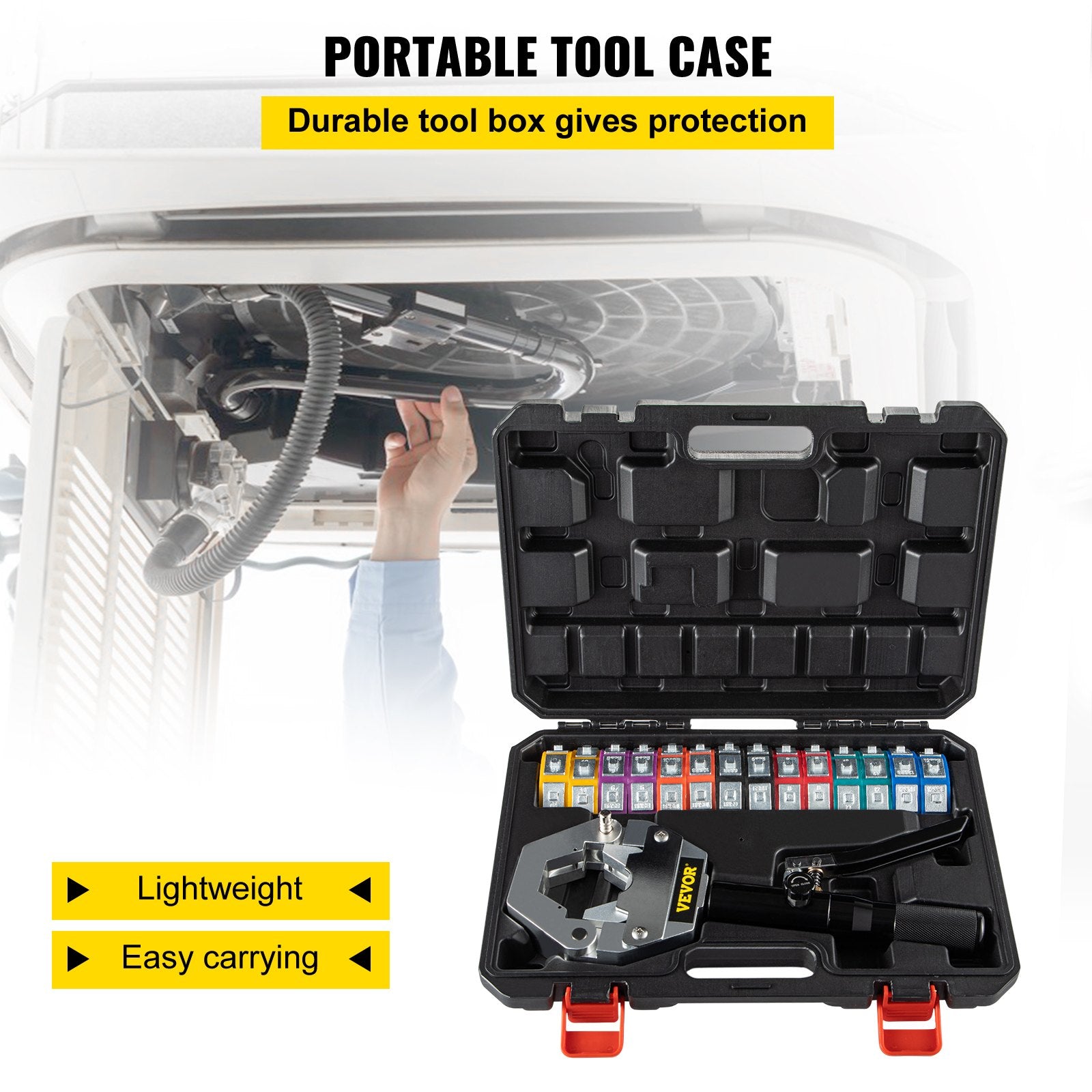 Automotive Repair & Speciality Tools: VEVOR Hydraulic Hose Crimper Hydra-Krimp 71500,Manual AC Hose Crimper Kit Air Conditioning Repaire Handheld,Hydraulic Hose Crimping Tool with 7 Die Set, for Barbed and Beaded Hose Fittings