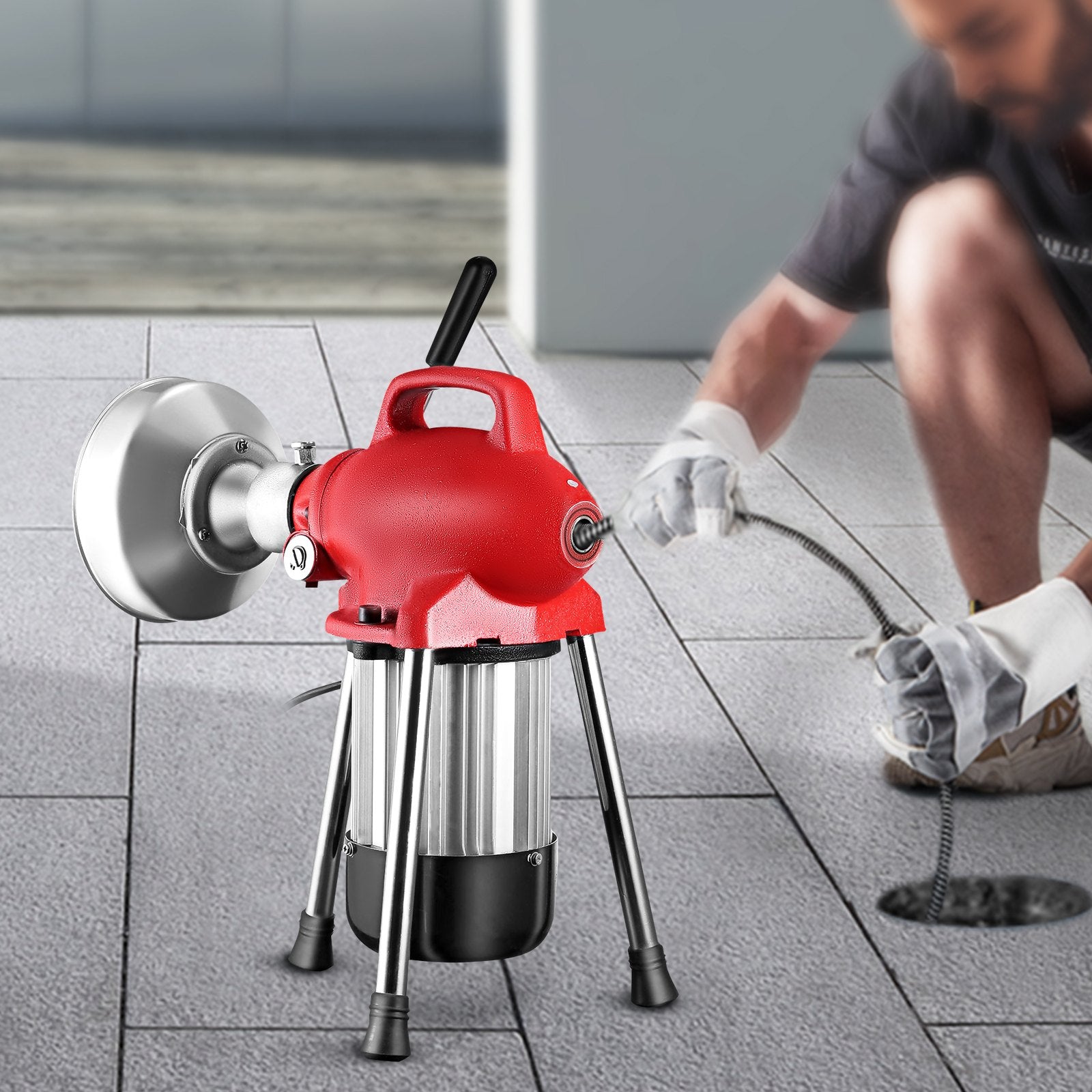 Gardening Tools: VEVOR 0.75-4 Inch Sectional Pipe Drain Cleaning Machine 400PRM Snake Cleaner Pipe Drain Cleaning Machine with 66 Ft x 0.67 Inch Galvanize Cable Heavy Duty